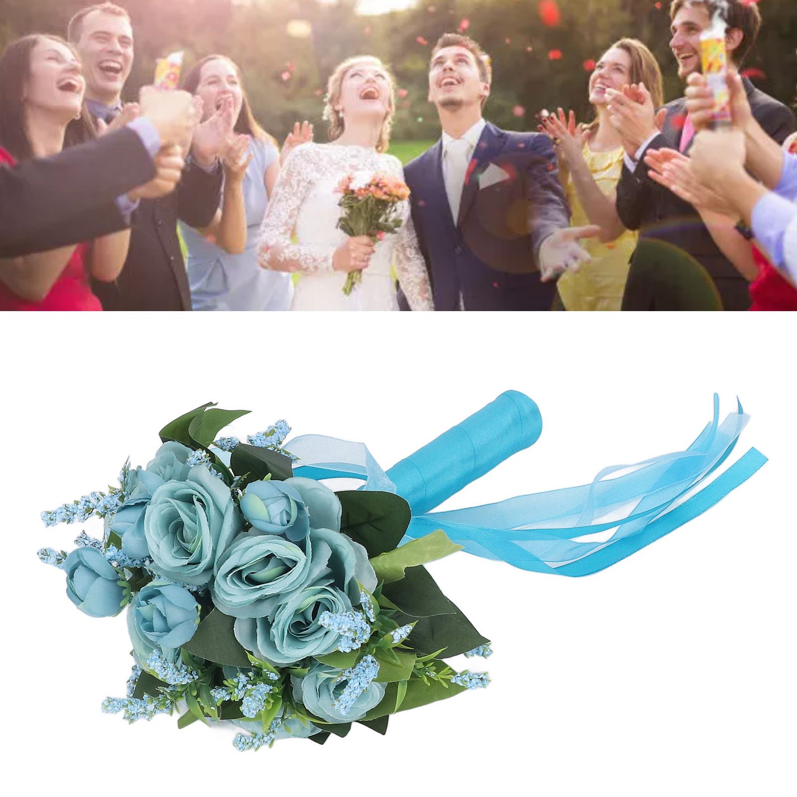 Wedding Bouquet Simulation Artificial Rose Lifelike Green Leaves Modern view 12