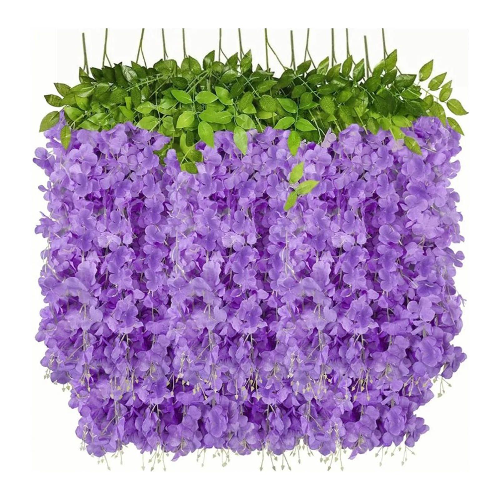 14PCS Ceiling Artificial Wisteria Flower Six Leaf Purple Blue Fake Vines — image 1
