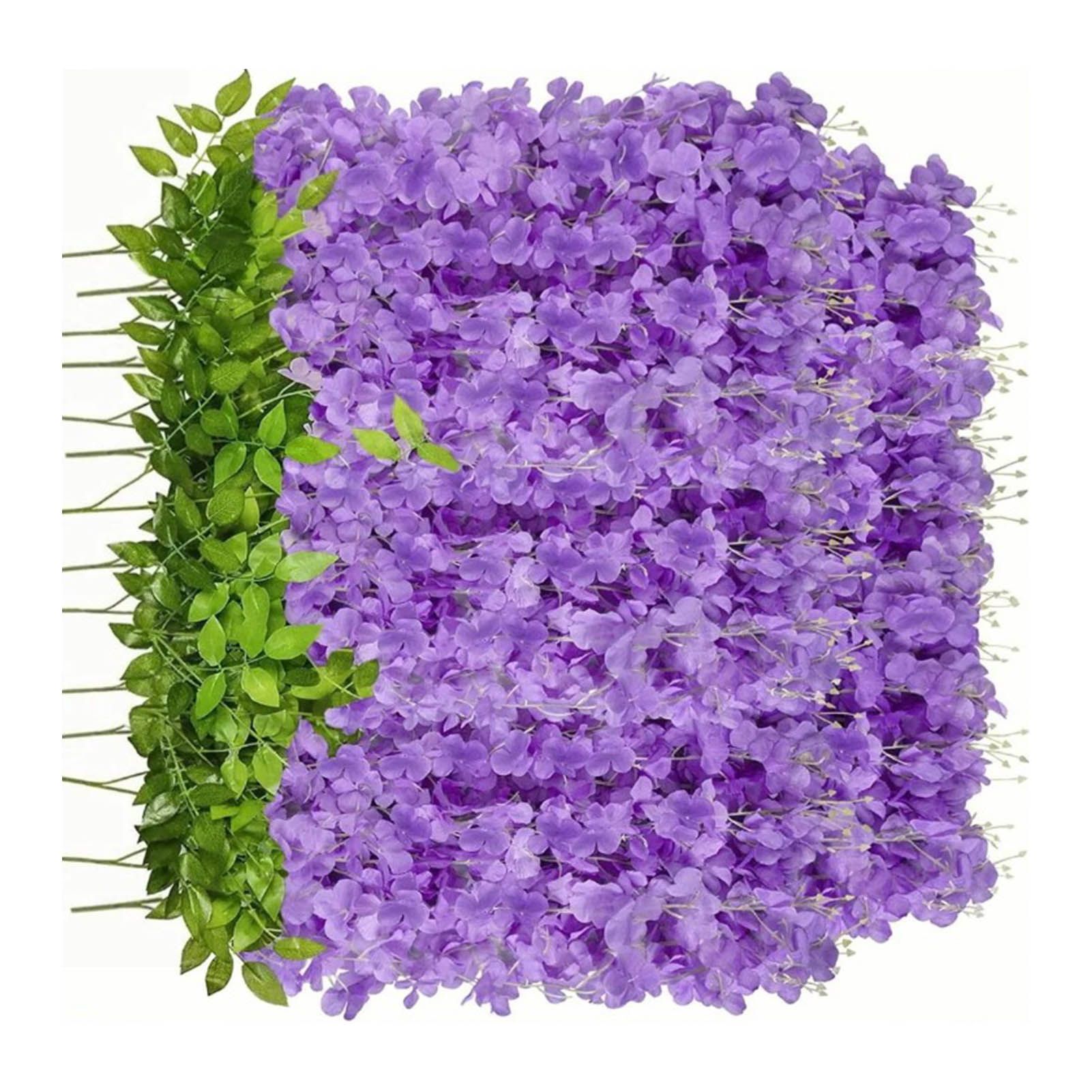 14PCS Ceiling Artificial Wisteria Flower Six Leaf Purple Blue Fake Vines view 3