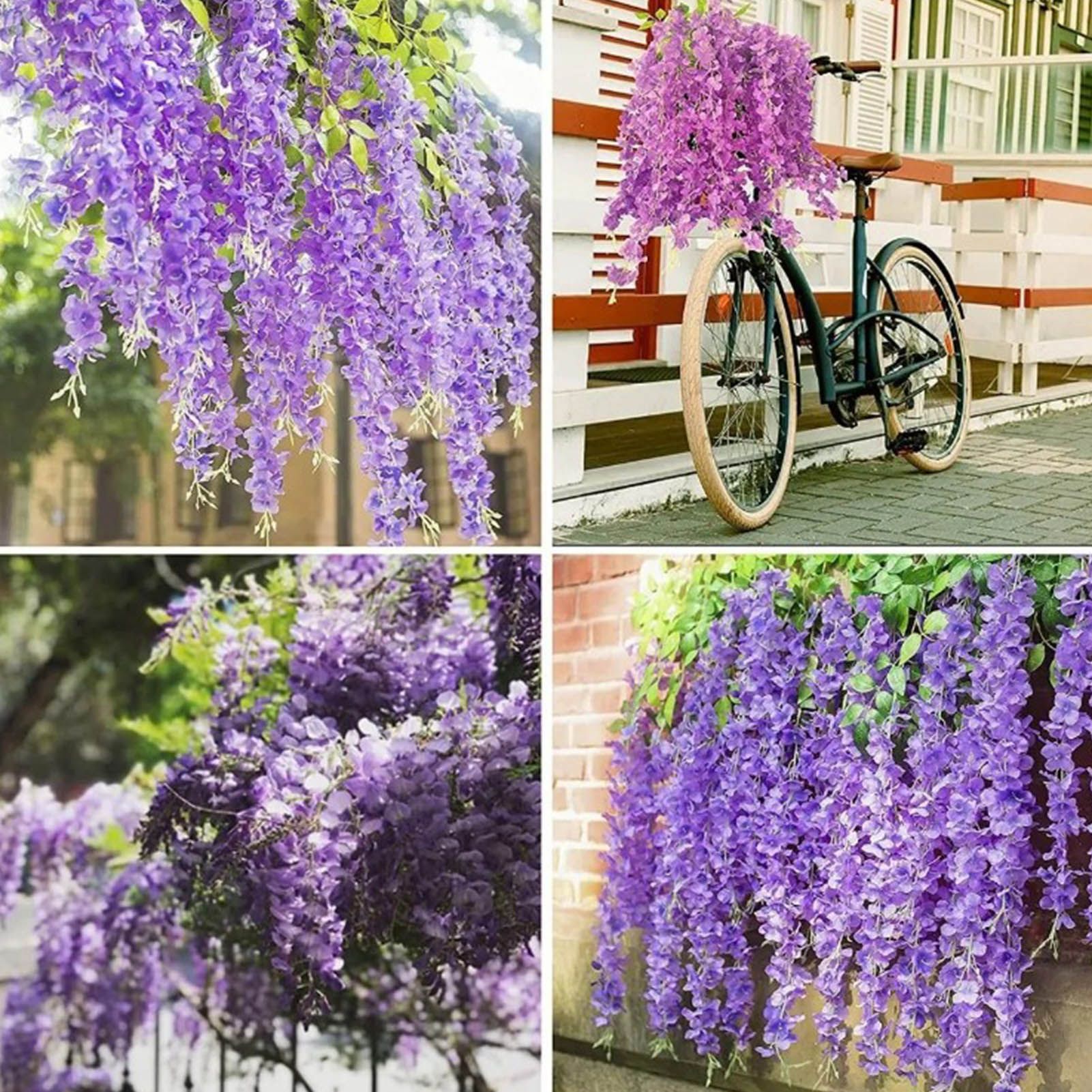 14PCS Ceiling Artificial Wisteria Flower Six Leaf Purple Blue Fake Vines view 6