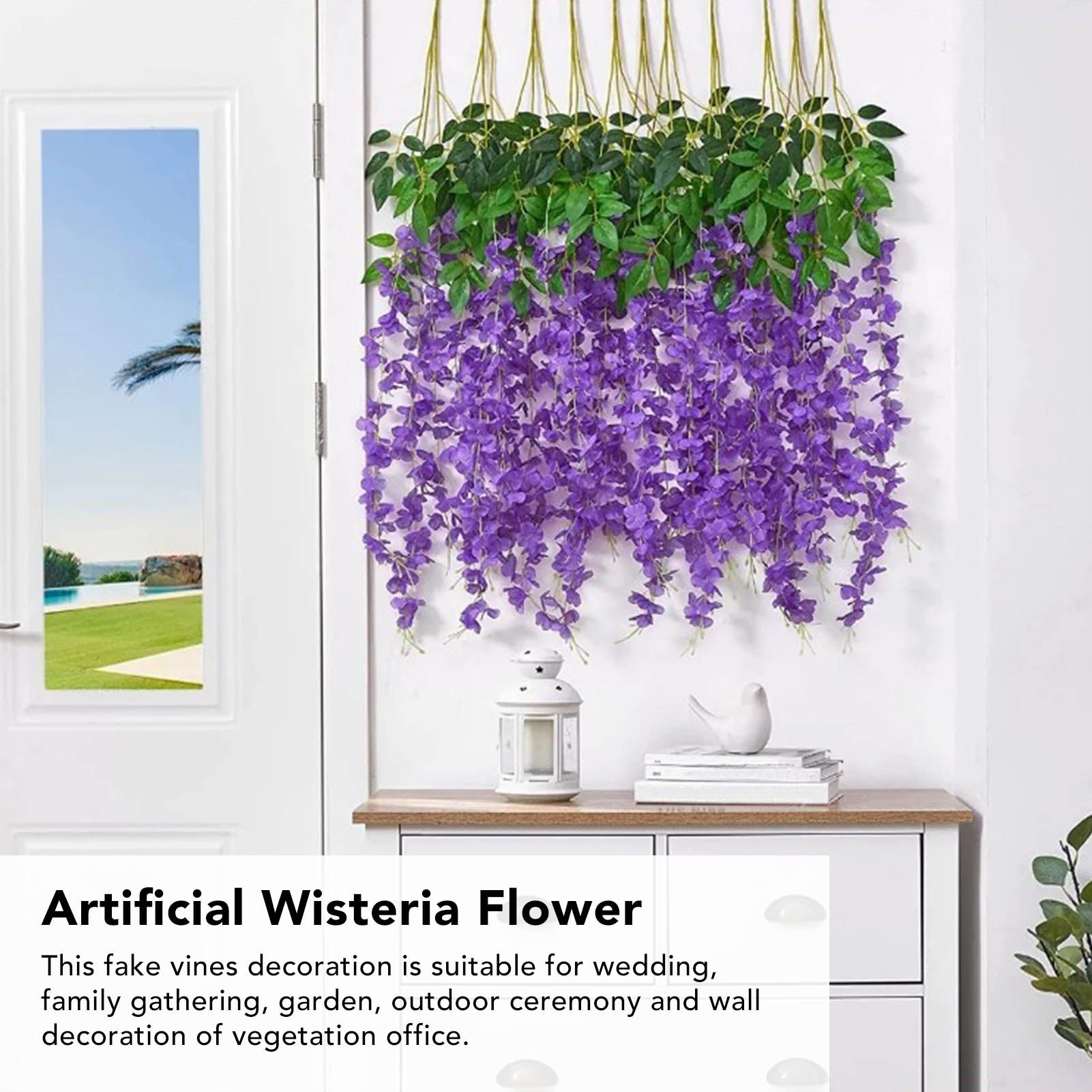 14PCS Ceiling Artificial Wisteria Flower Six Leaf Purple Blue Fake Vines view 10