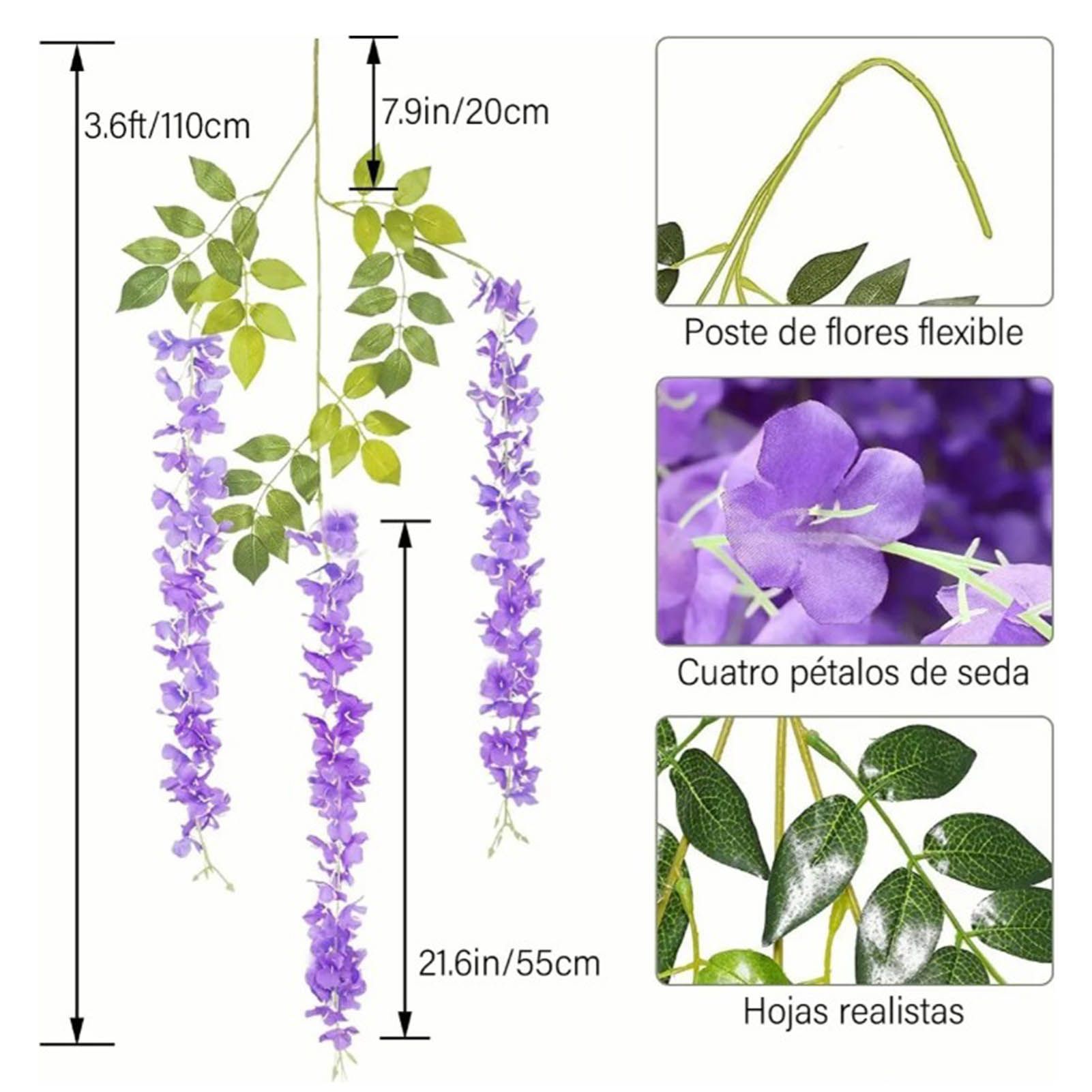 14PCS Ceiling Artificial Wisteria Flower Six Leaf Purple Blue Fake Vines view 13