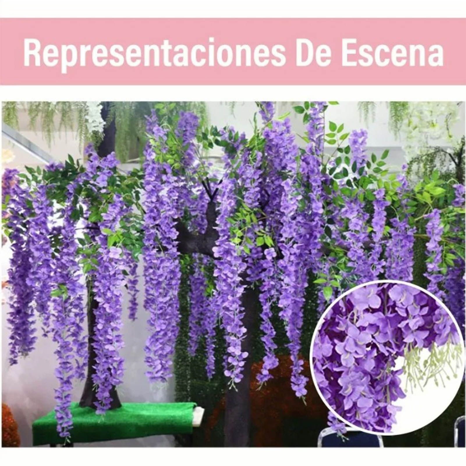 14PCS Ceiling Artificial Wisteria Flower Six Leaf Purple Blue Fake Vines view 14