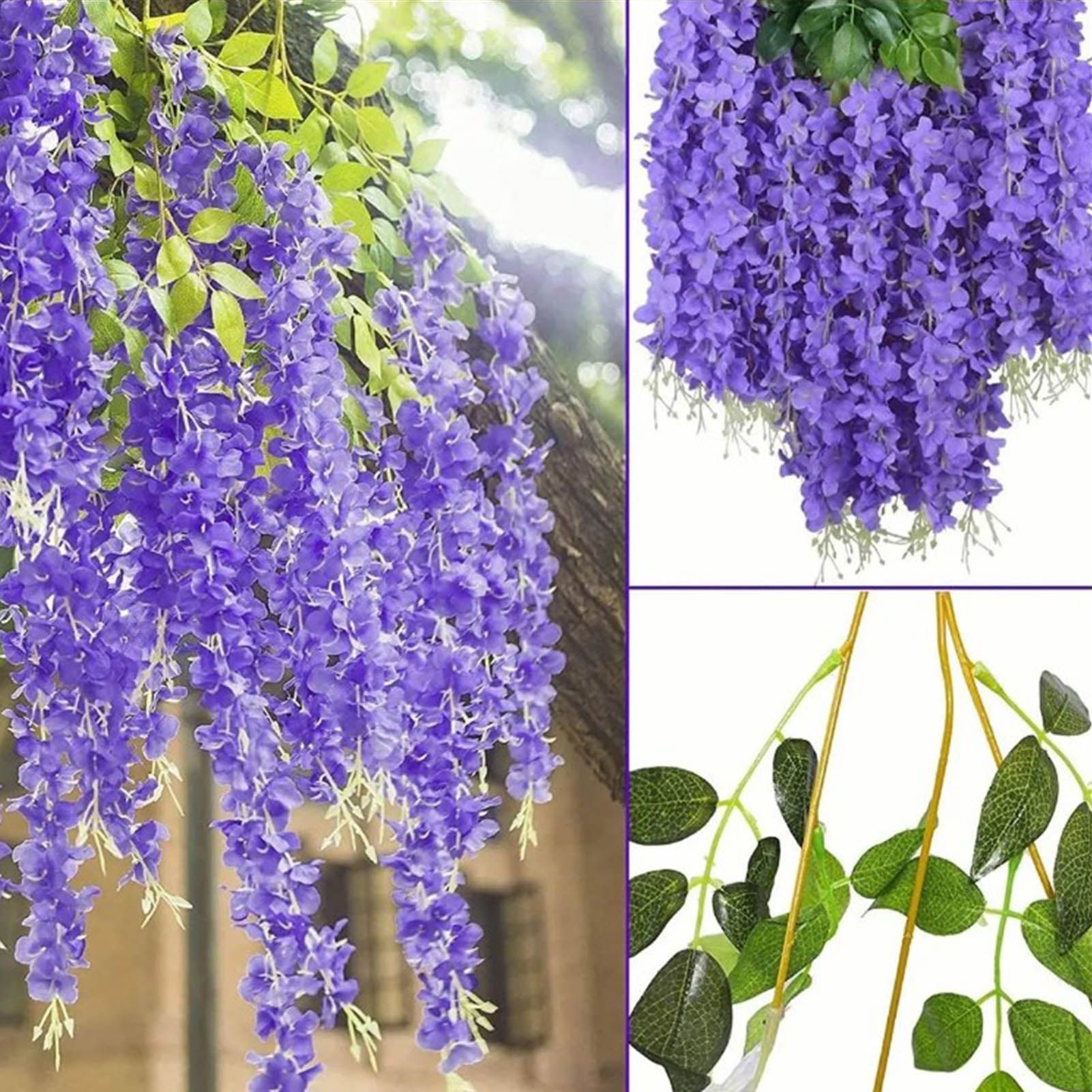 14PCS Ceiling Artificial Wisteria Flower Six Leaf Purple Blue Fake Vines view 15
