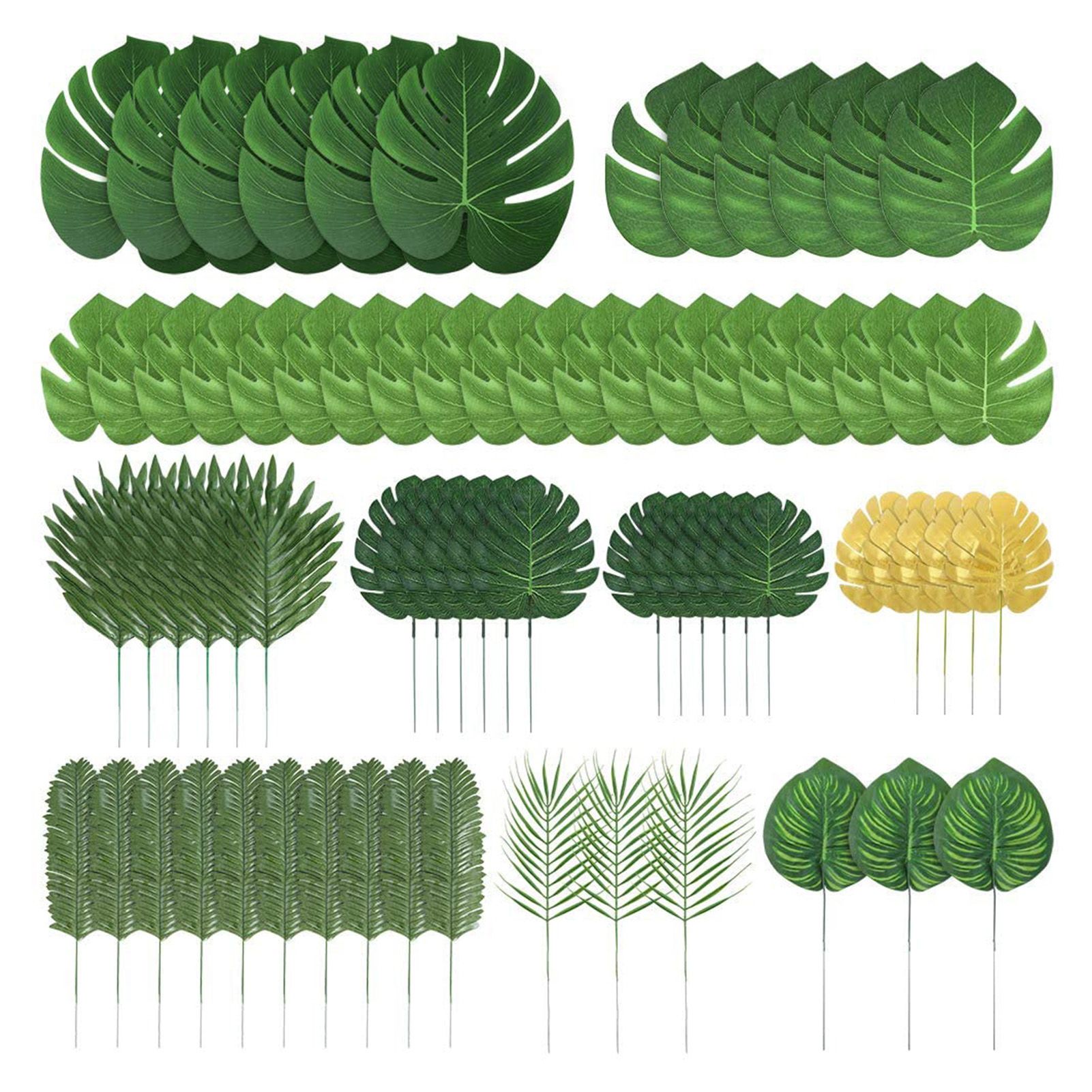 70pcs Simulated Palm Leaves Decorative Practical 10 Kinds Fake Faux Jungle — image 1