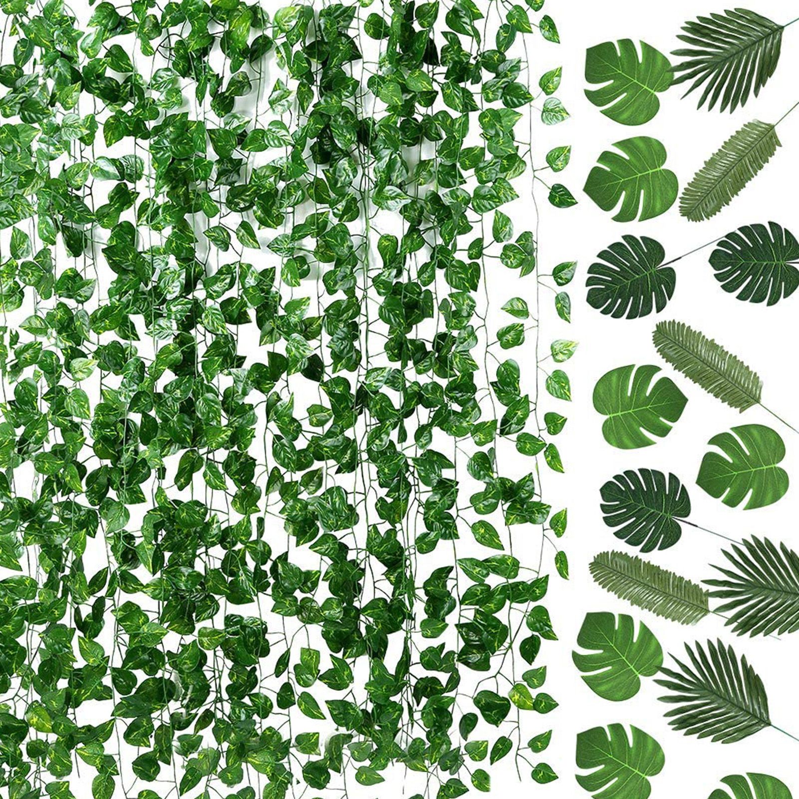 70pcs Simulated Palm Leaves Decorative Practical 10 Kinds Fake Faux Jungle view 4