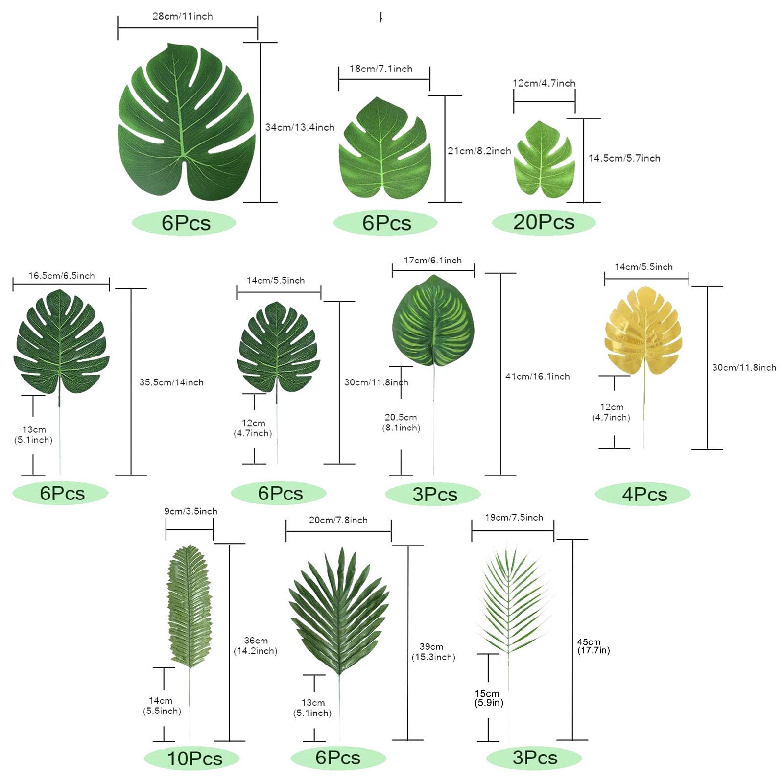 70pcs Simulated Palm Leaves Decorative Practical 10 Kinds Fake Faux Jungle view 12