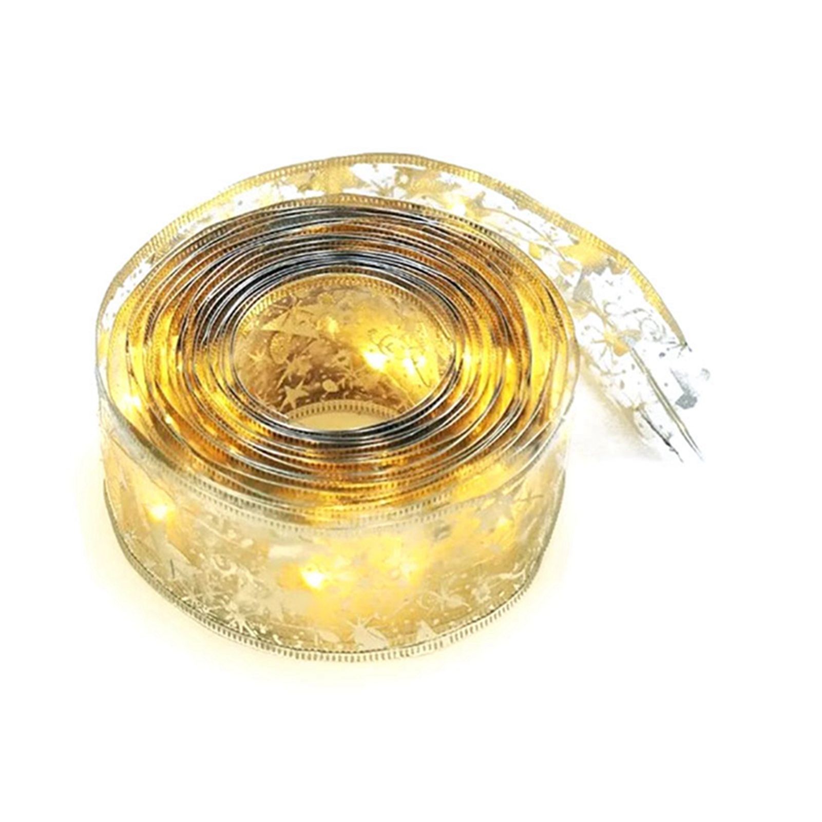 Christmas Ribbon Fairy Lights Gold Ribbon Warm Light 50 LED Christmas Tree view 3