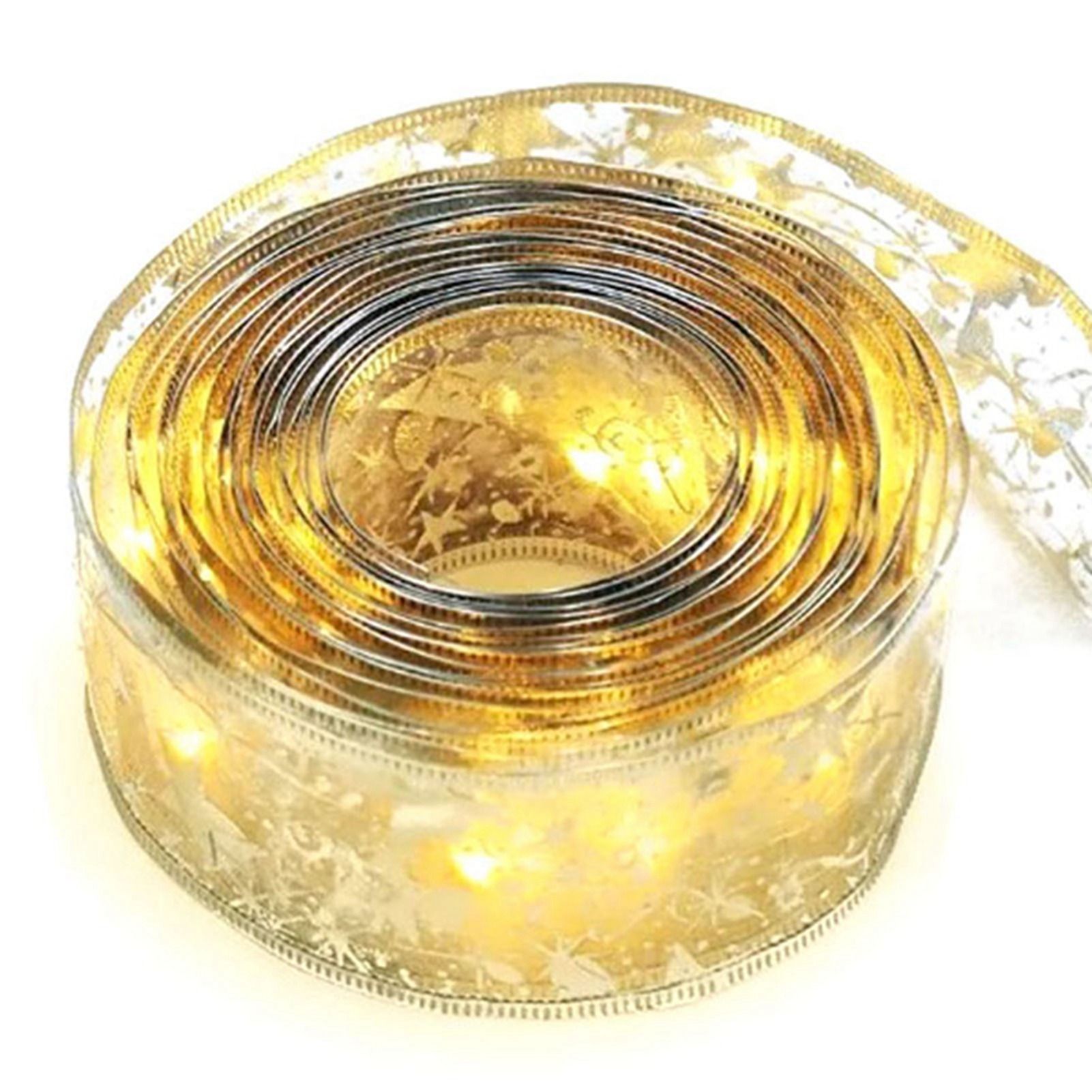 Christmas Ribbon Fairy Lights Gold Ribbon Warm Light 50 LED Christmas Tree view 7