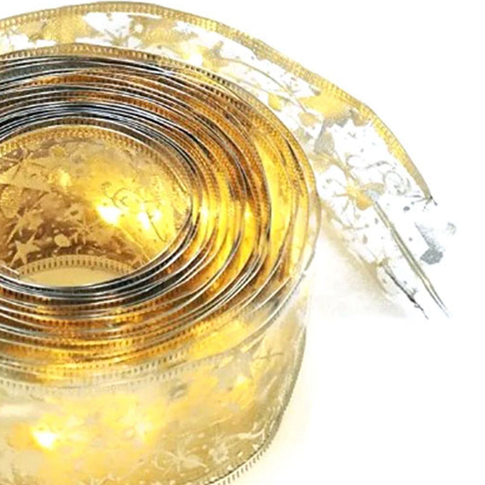 Christmas Ribbon Fairy Lights Gold Ribbon Warm Light 50 LED Christmas Tree view 8