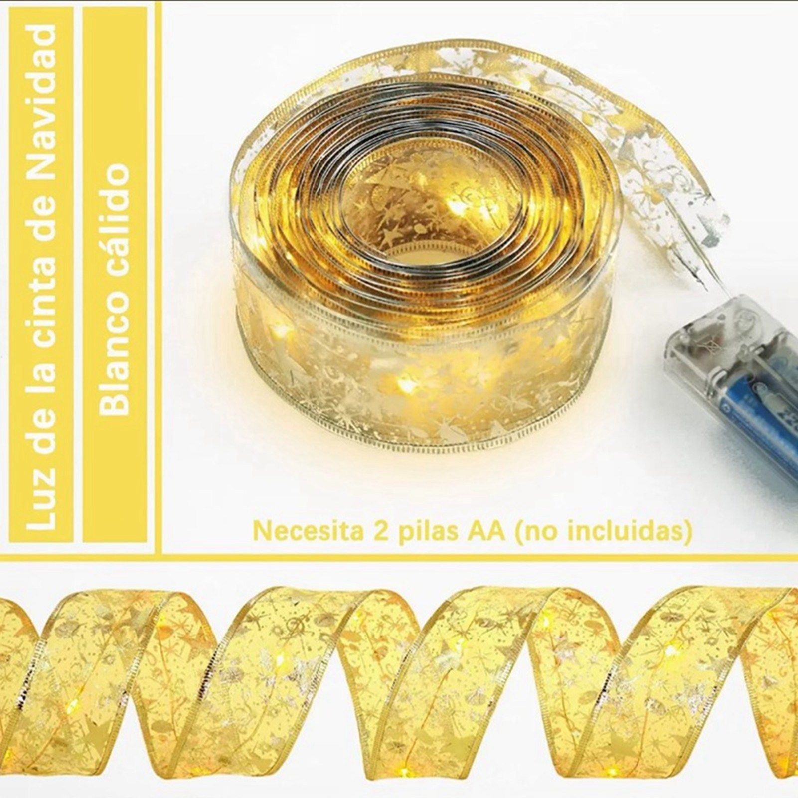 Christmas Ribbon Fairy Lights Gold Ribbon Warm Light 50 LED Christmas Tree view 15