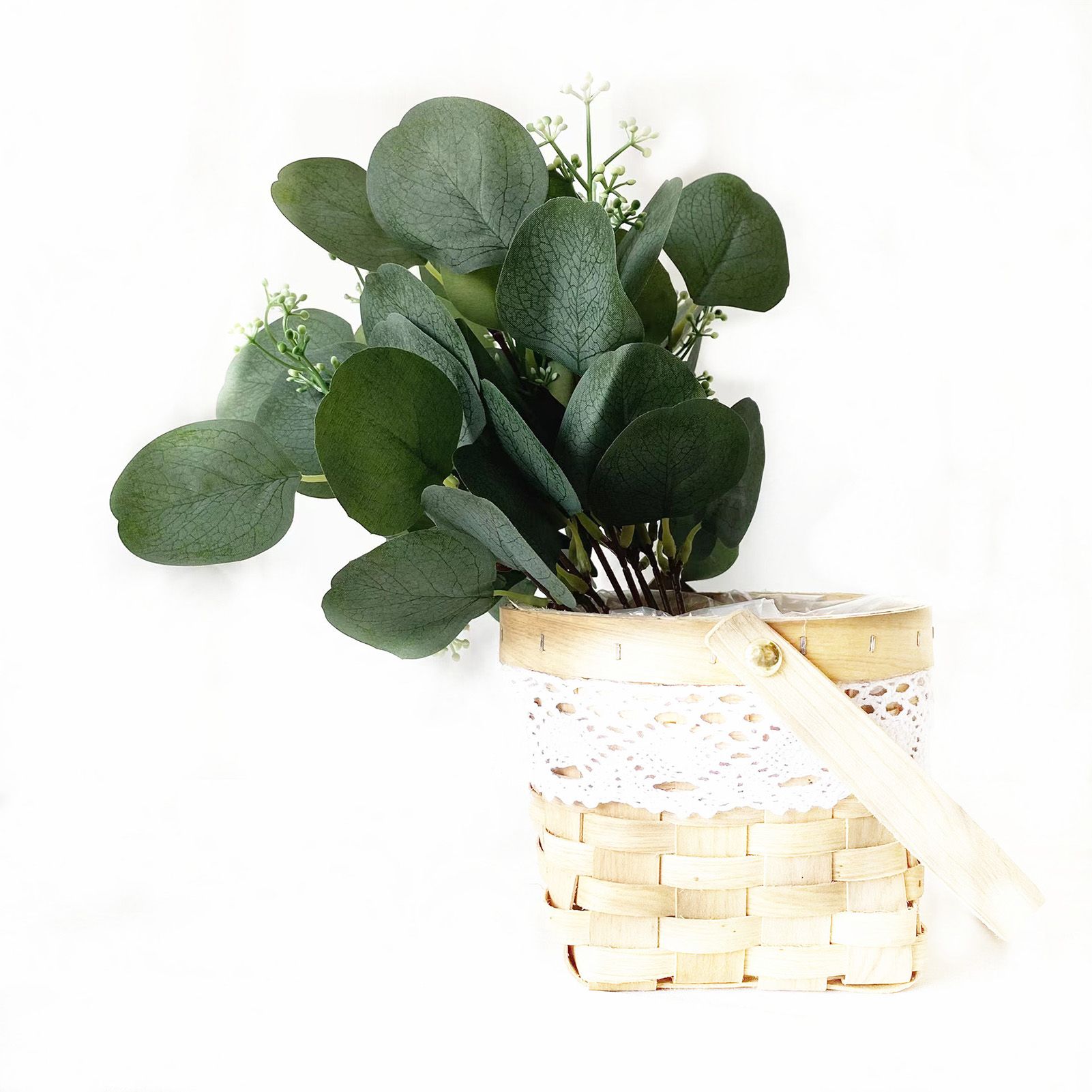 24Pcs Artificial Eucalyptus Stem Branches Round Eucalyptus Leaf with White view 12