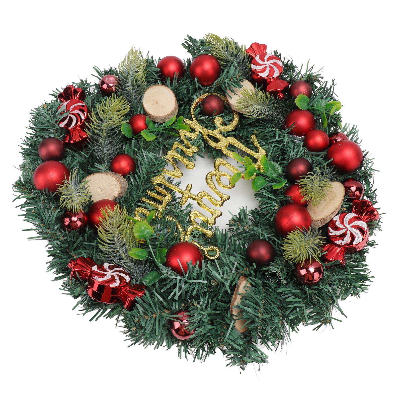 Artificial Christmas Wreath for Front Door Pine Needle Red Candy Christmas view 4