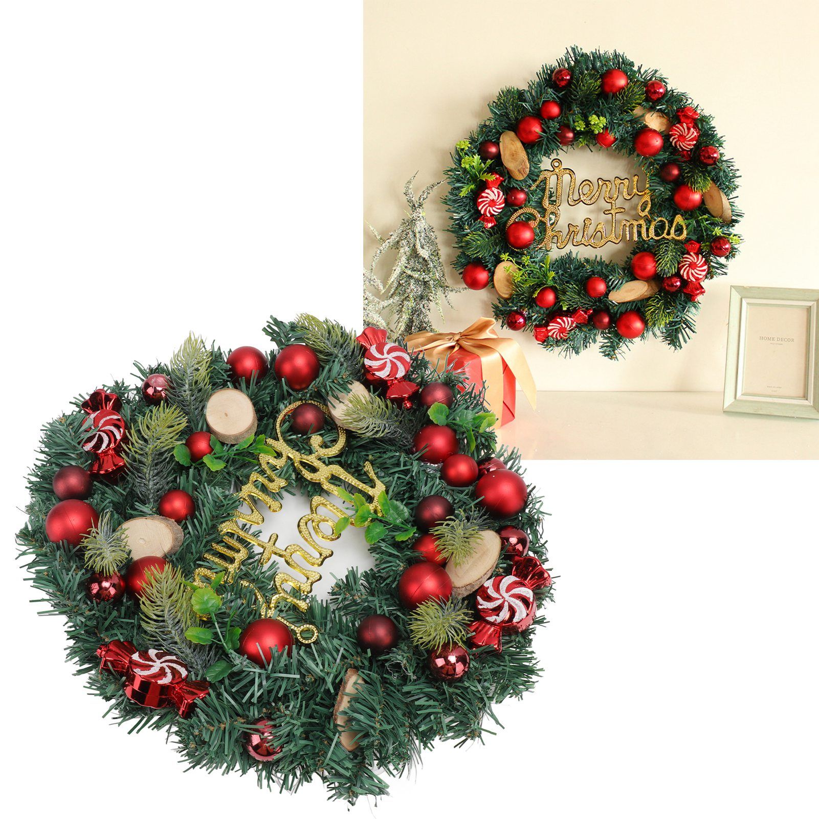 Artificial Christmas Wreath for Front Door Pine Needle Red Candy Christmas view 11
