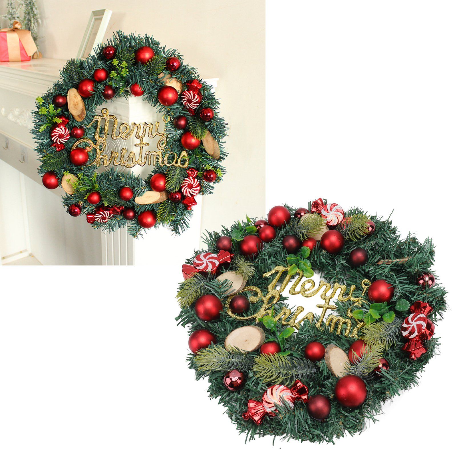 Artificial Christmas Wreath for Front Door Pine Needle Red Candy Christmas view 12
