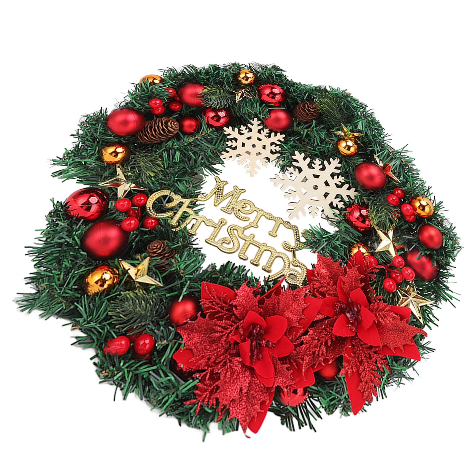 Christmas Wreath Snow Pine Cone Xmas Ball Wreath for Indoor Outdoor Holiday view 2