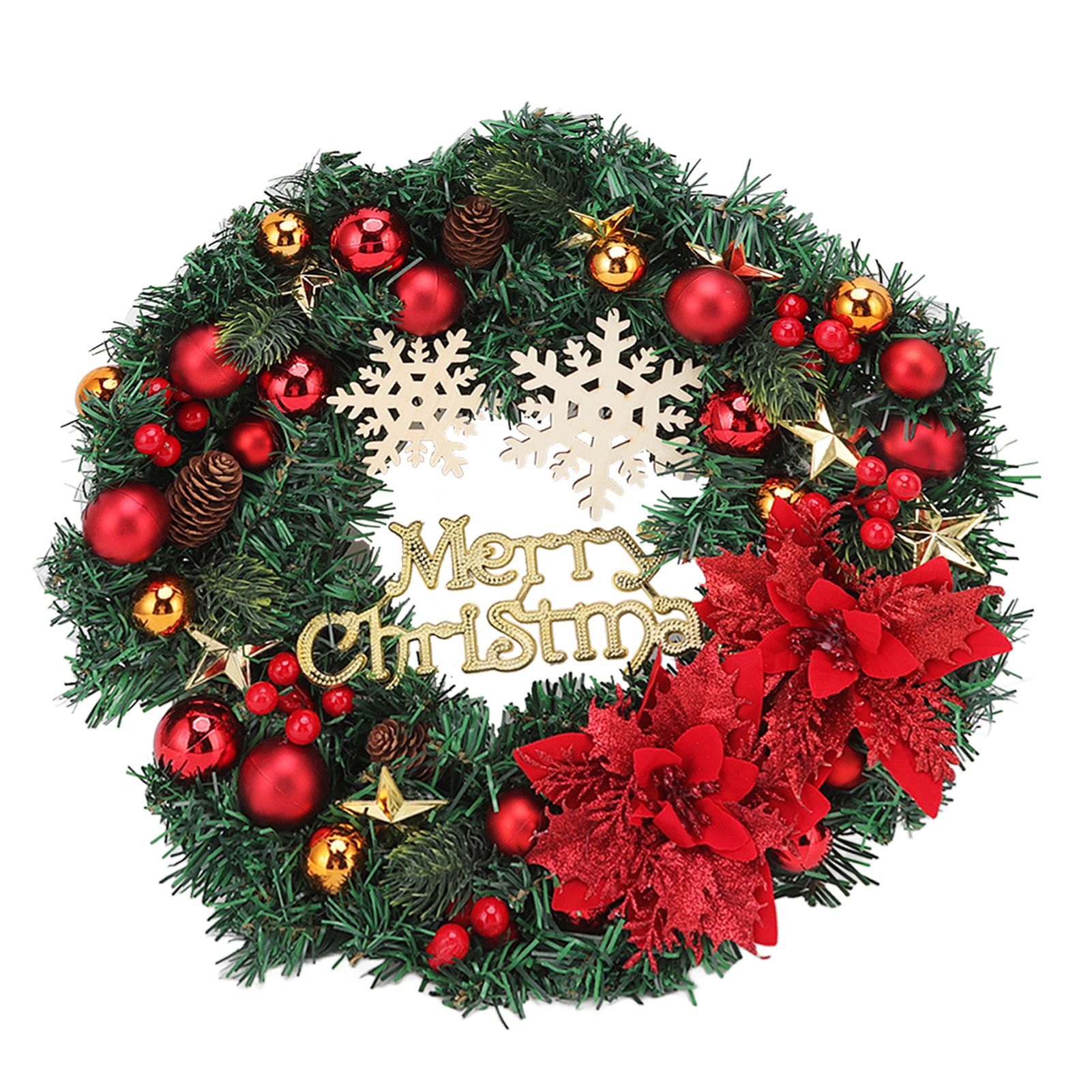 Christmas Wreath Snow Pine Cone Xmas Ball Wreath for Indoor Outdoor Holiday view 3
