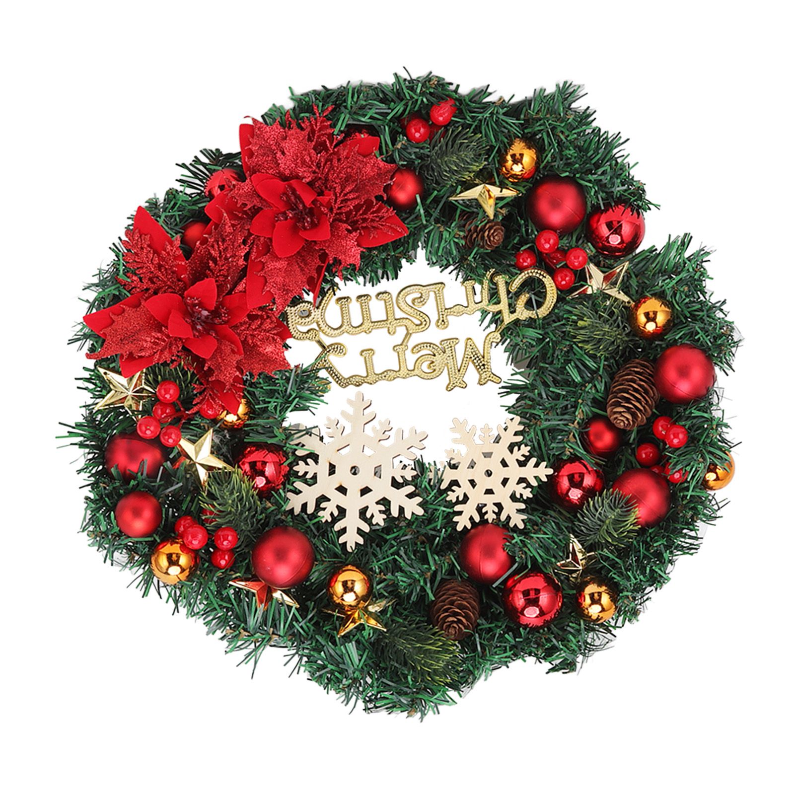 Christmas Wreath Snow Pine Cone Xmas Ball Wreath for Indoor Outdoor Holiday view 4