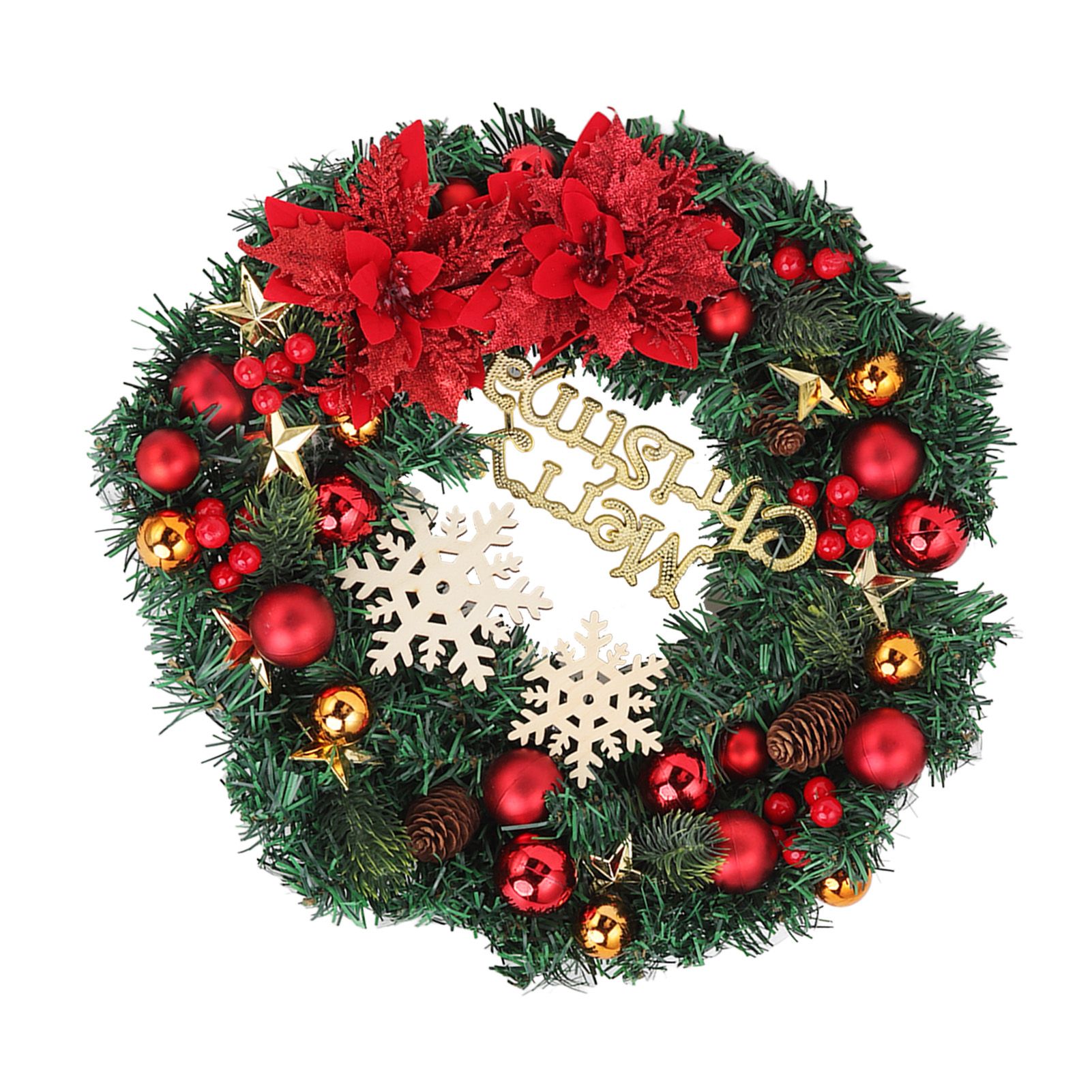Christmas Wreath Snow Pine Cone Xmas Ball Wreath for Indoor Outdoor Holiday view 5