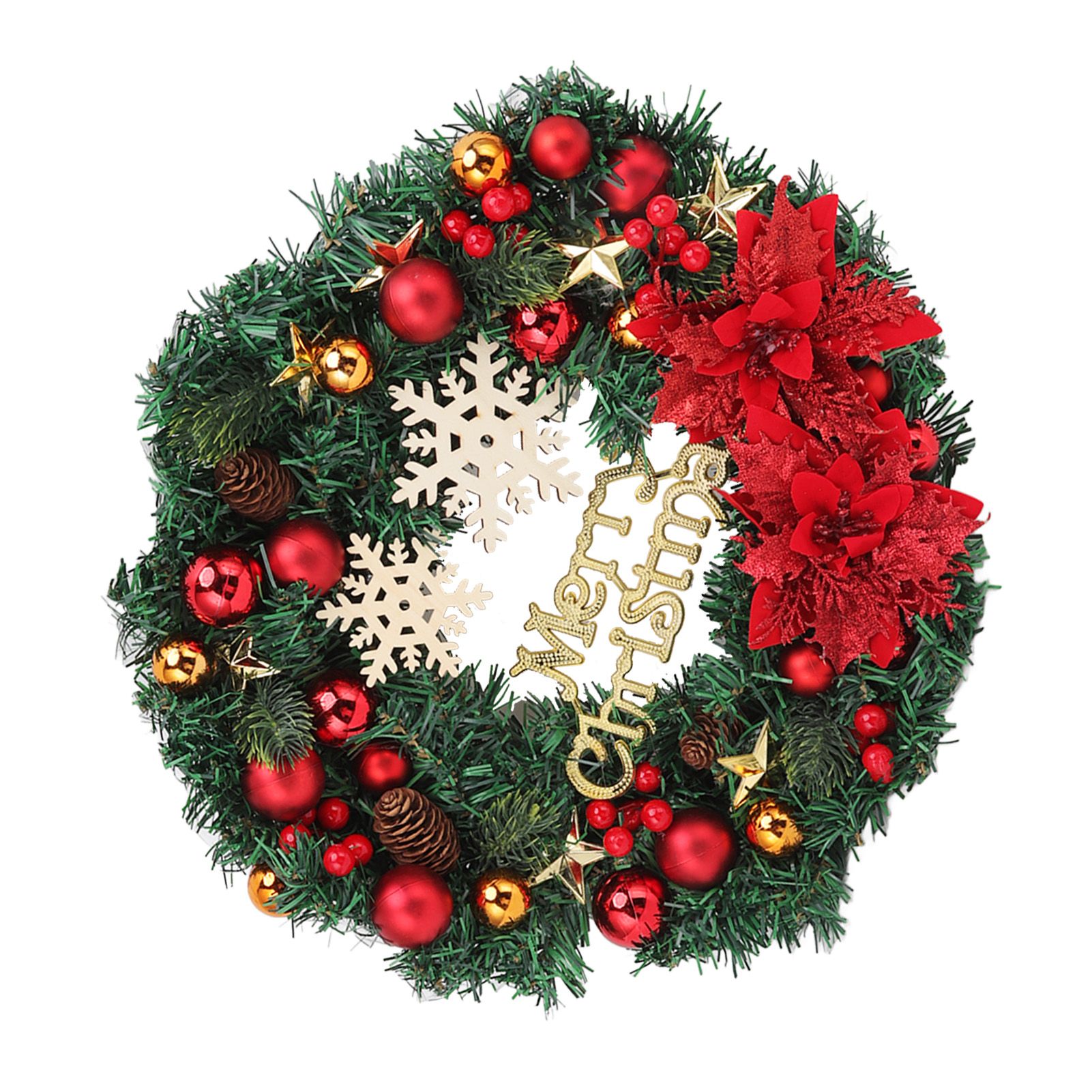 Christmas Wreath Snow Pine Cone Xmas Ball Wreath for Indoor Outdoor Holiday view 7
