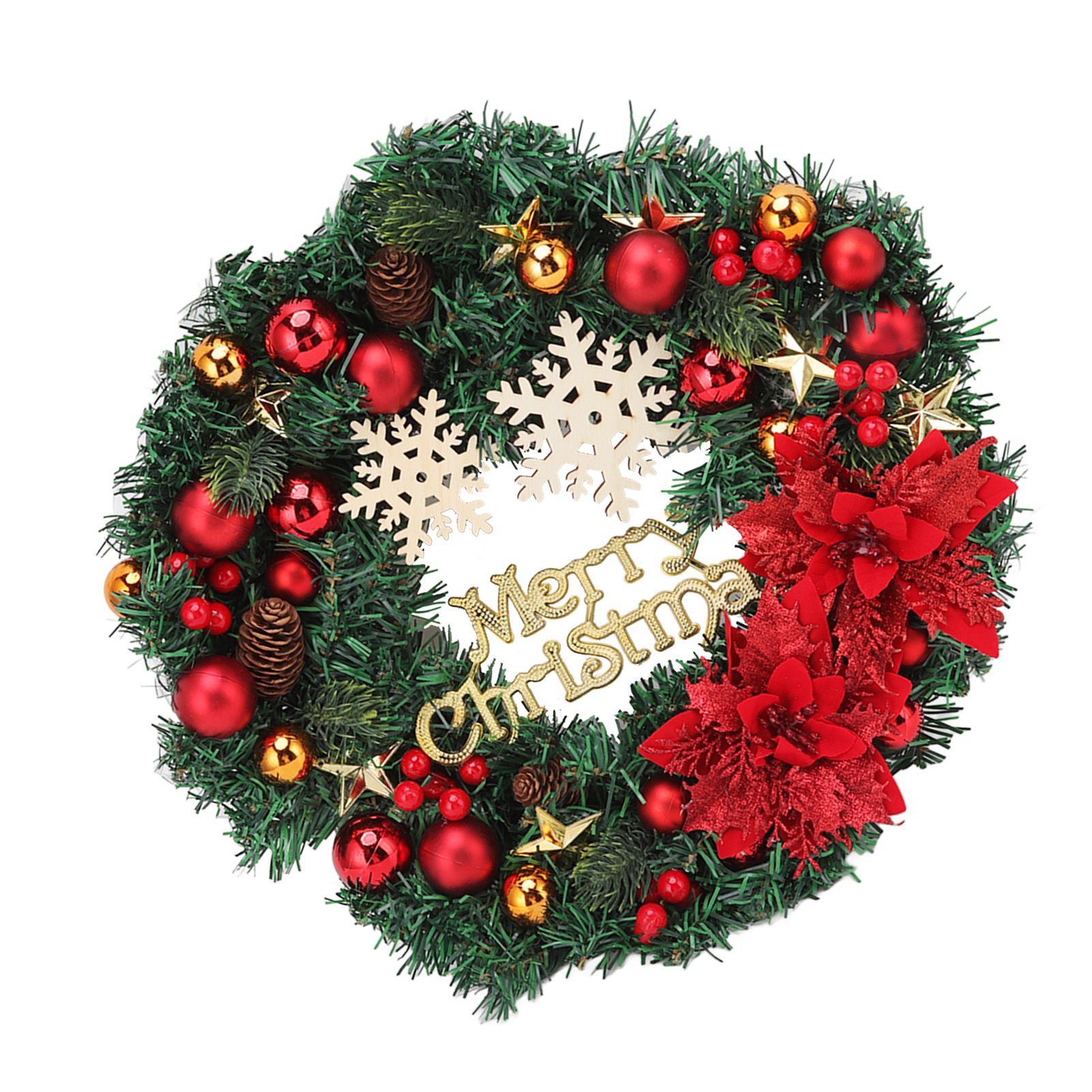 Christmas Wreath Snow Pine Cone Xmas Ball Wreath for Indoor Outdoor Holiday view 9
