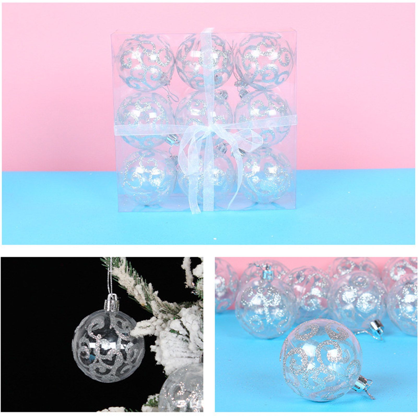 9Pcs Christmas Ball Ornaments Exquisite Plastic Shatterproof Hanging Christmas view 11