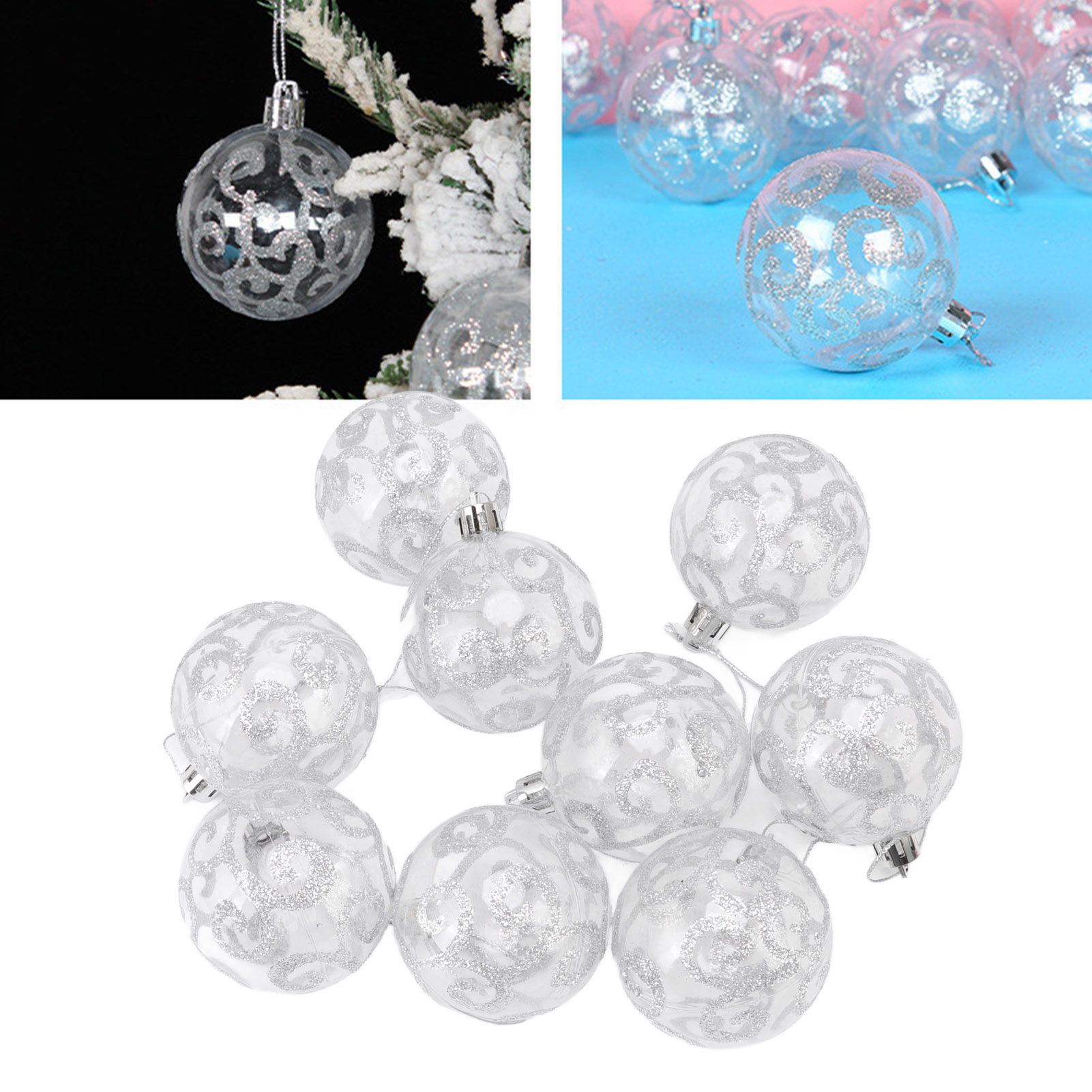 9Pcs Christmas Ball Ornaments Exquisite Plastic Shatterproof Hanging Christmas view 12