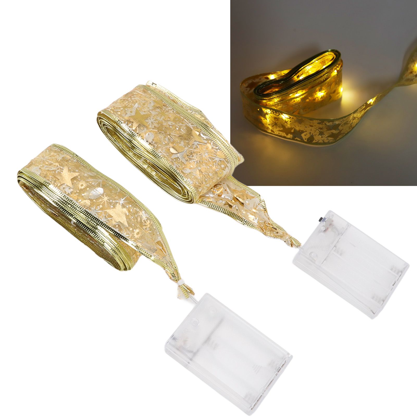 2 Pcs Christmas Ribbon String Lights Fairy Lights Christmas Tree Lights for view 10