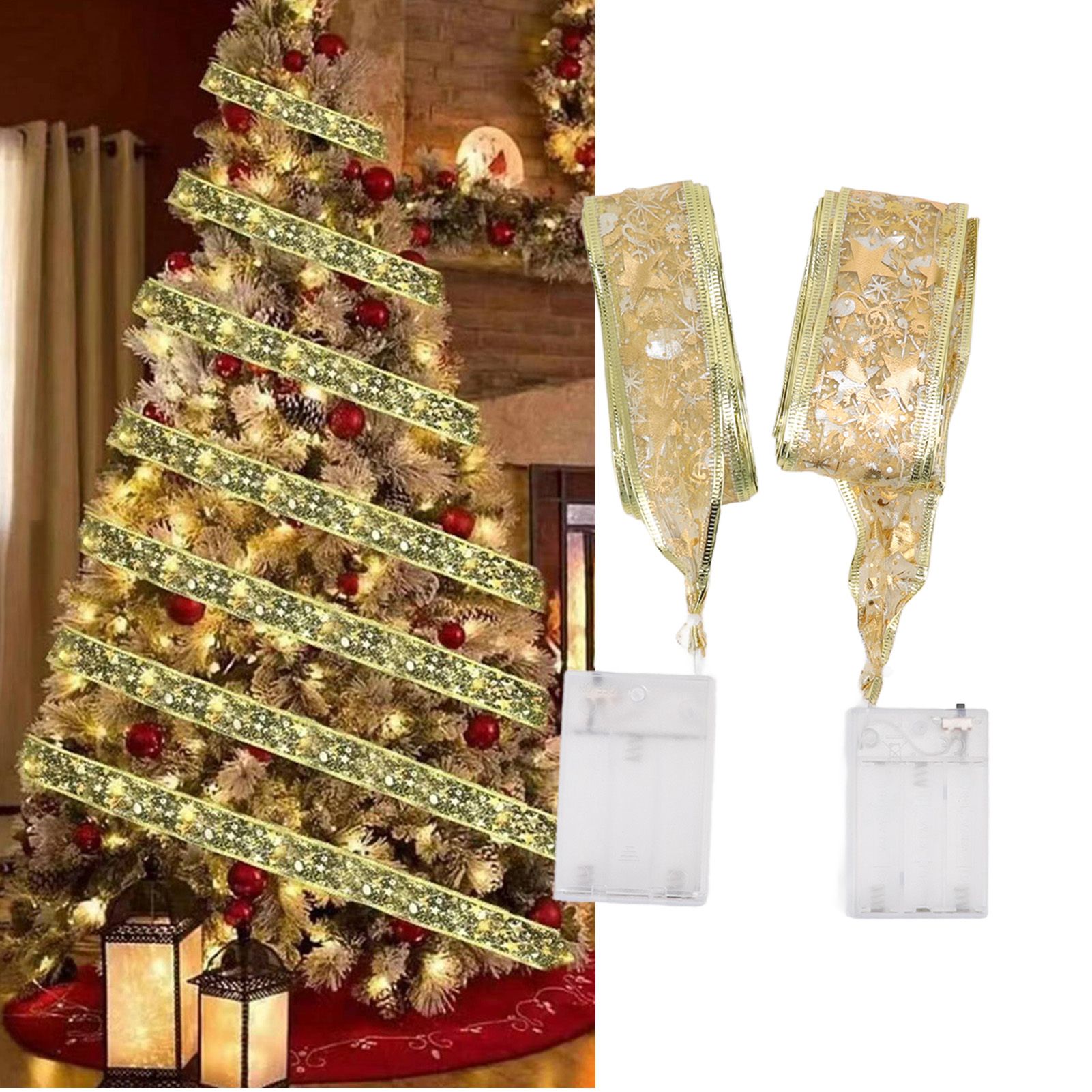 2 Pcs Christmas Ribbon String Lights Fairy Lights Christmas Tree Lights for view 11