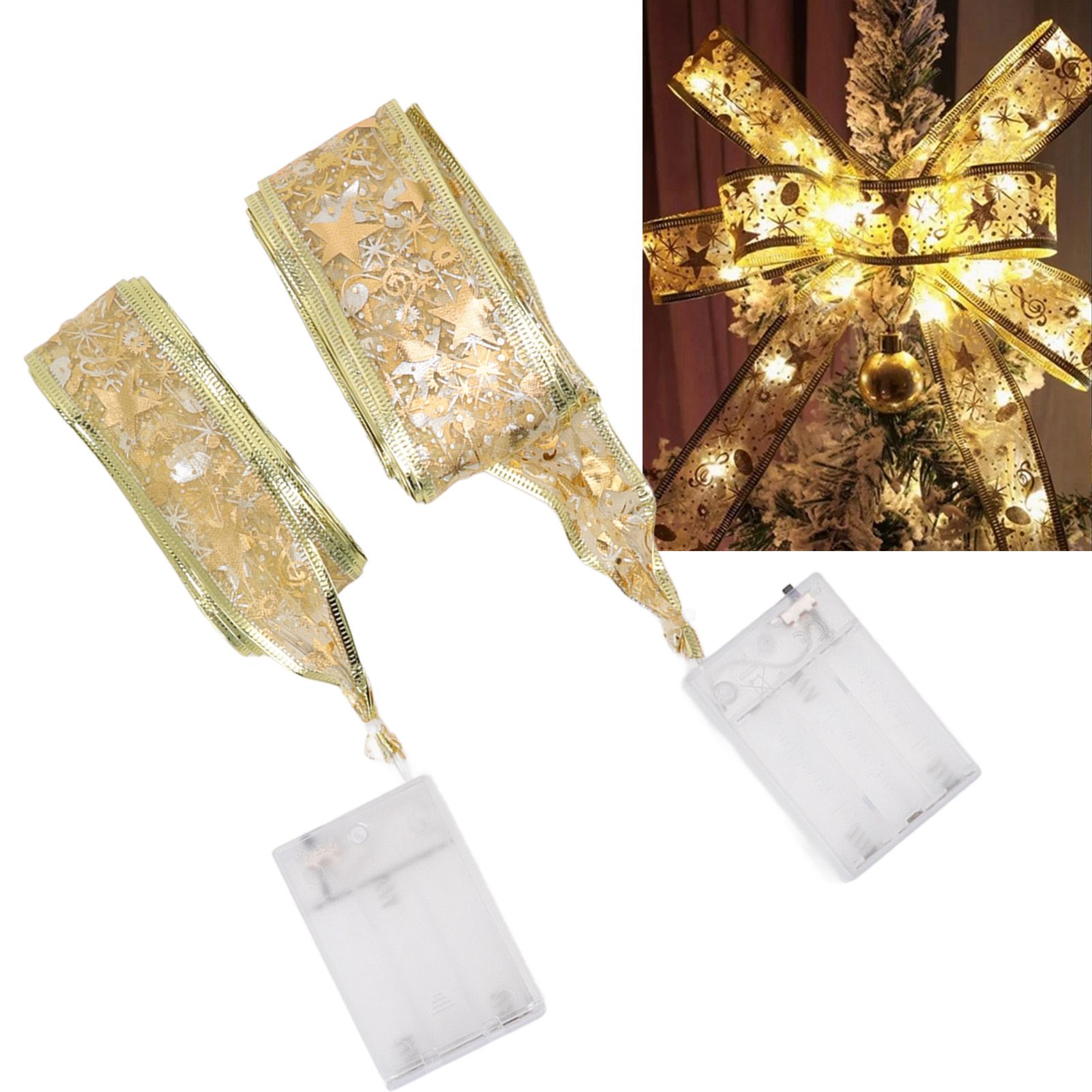 2 Pcs Christmas Ribbon String Lights Fairy Lights Christmas Tree Lights for view 12