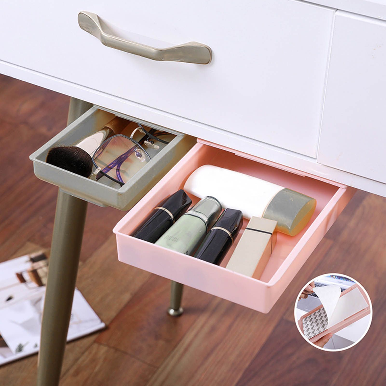 Under Desk Drawer Storage Box Security Punch Free Hidden Self Adhesive Pencil view 5