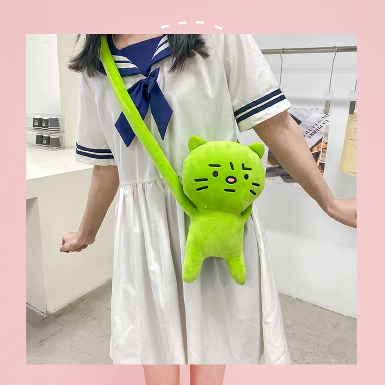 Plush Toy Shoulder Bag Cartoon Long Arm Anxiety Kitty Plush Purse Bag for view 9