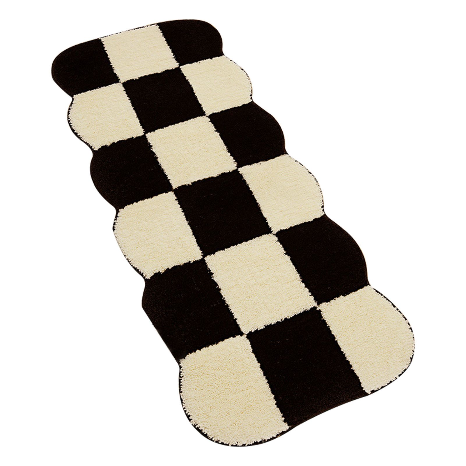 Runner Rug Black White Plaid Pattern Vintage Style Water Absorbent Stain view 2