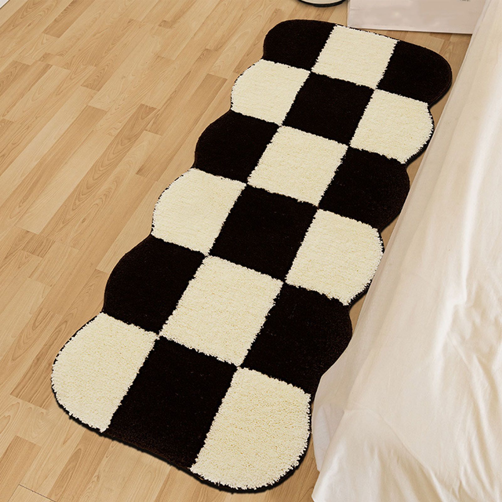 Runner Rug Black White Plaid Pattern Vintage Style Water Absorbent Stain view 5