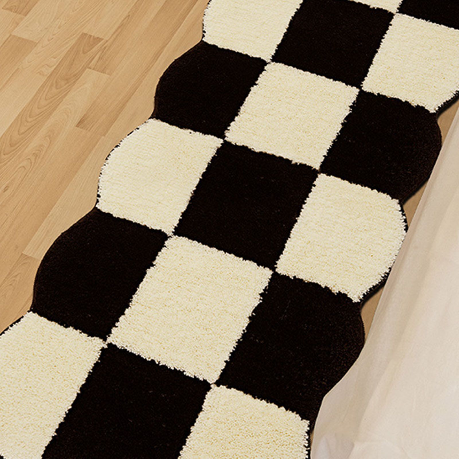 Runner Rug Black White Plaid Pattern Vintage Style Water Absorbent Stain view 6