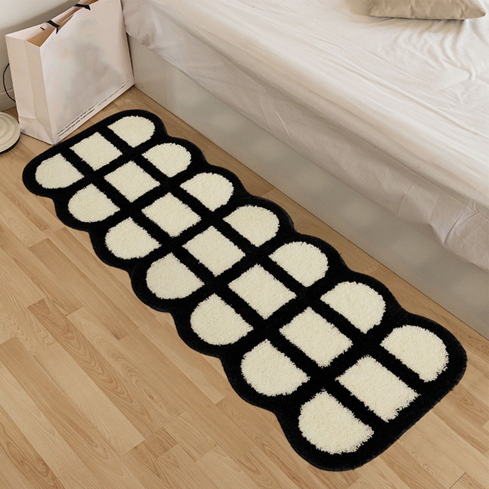 Runner Rug Black White Plaid Pattern Vintage Style Water Absorbent Stain view 5