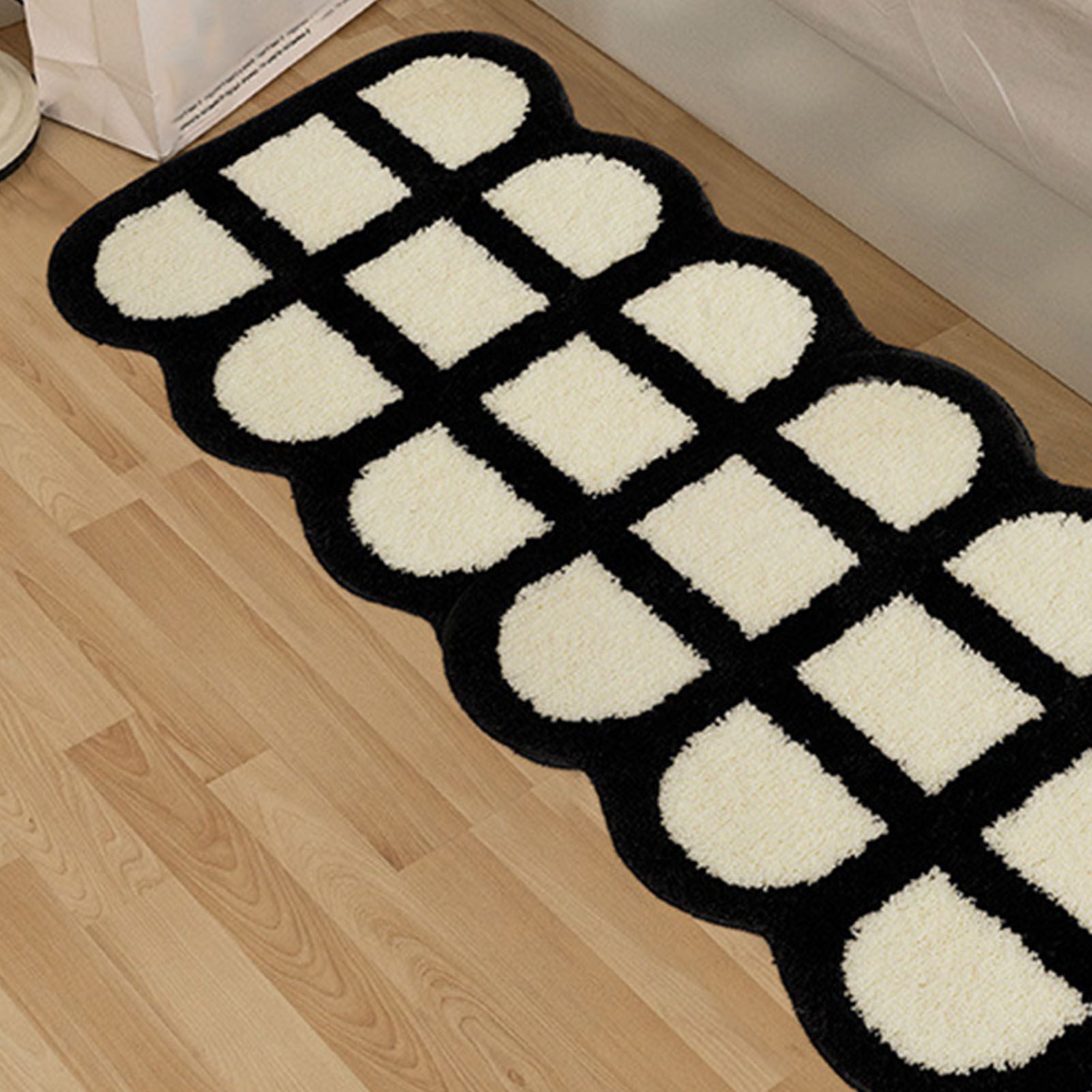 Runner Rug Black White Plaid Pattern Vintage Style Water Absorbent Stain view 6
