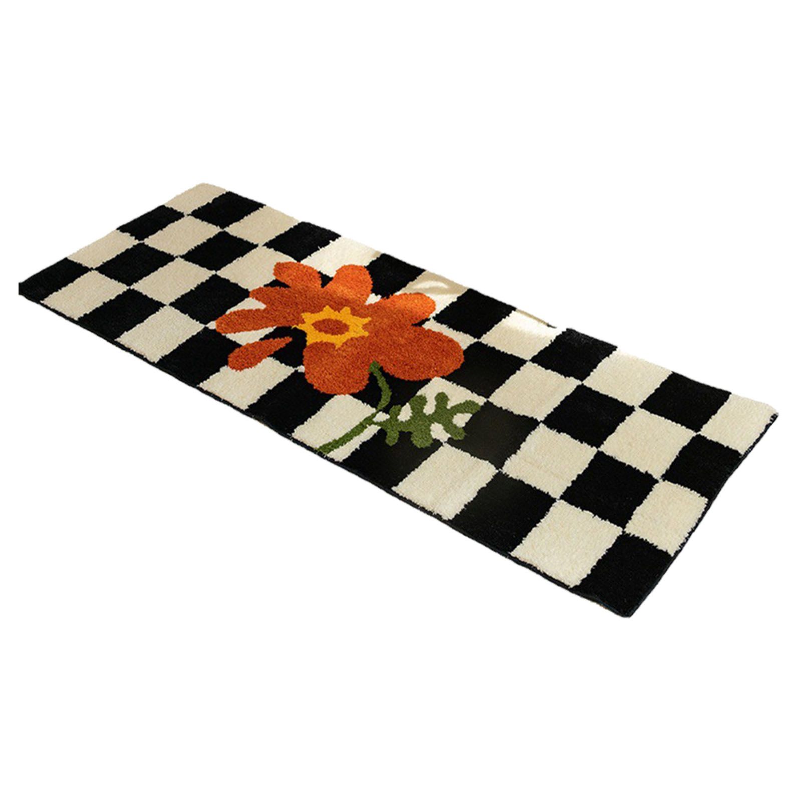 Runner Rug Black White Plaid Pattern Vintage Style Water Absorbent Stain — image 1