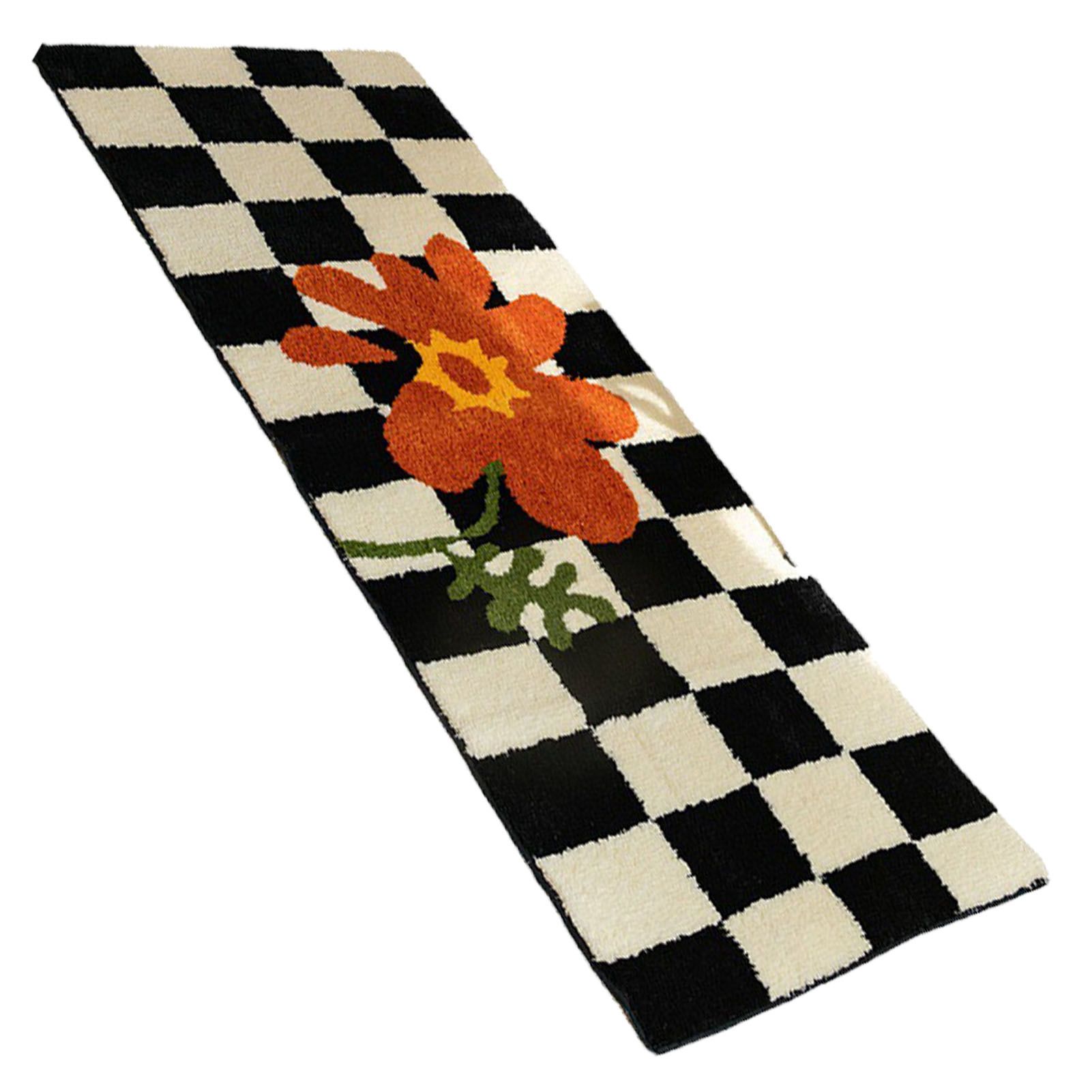 Runner Rug Black White Plaid Pattern Vintage Style Water Absorbent Stain view 2