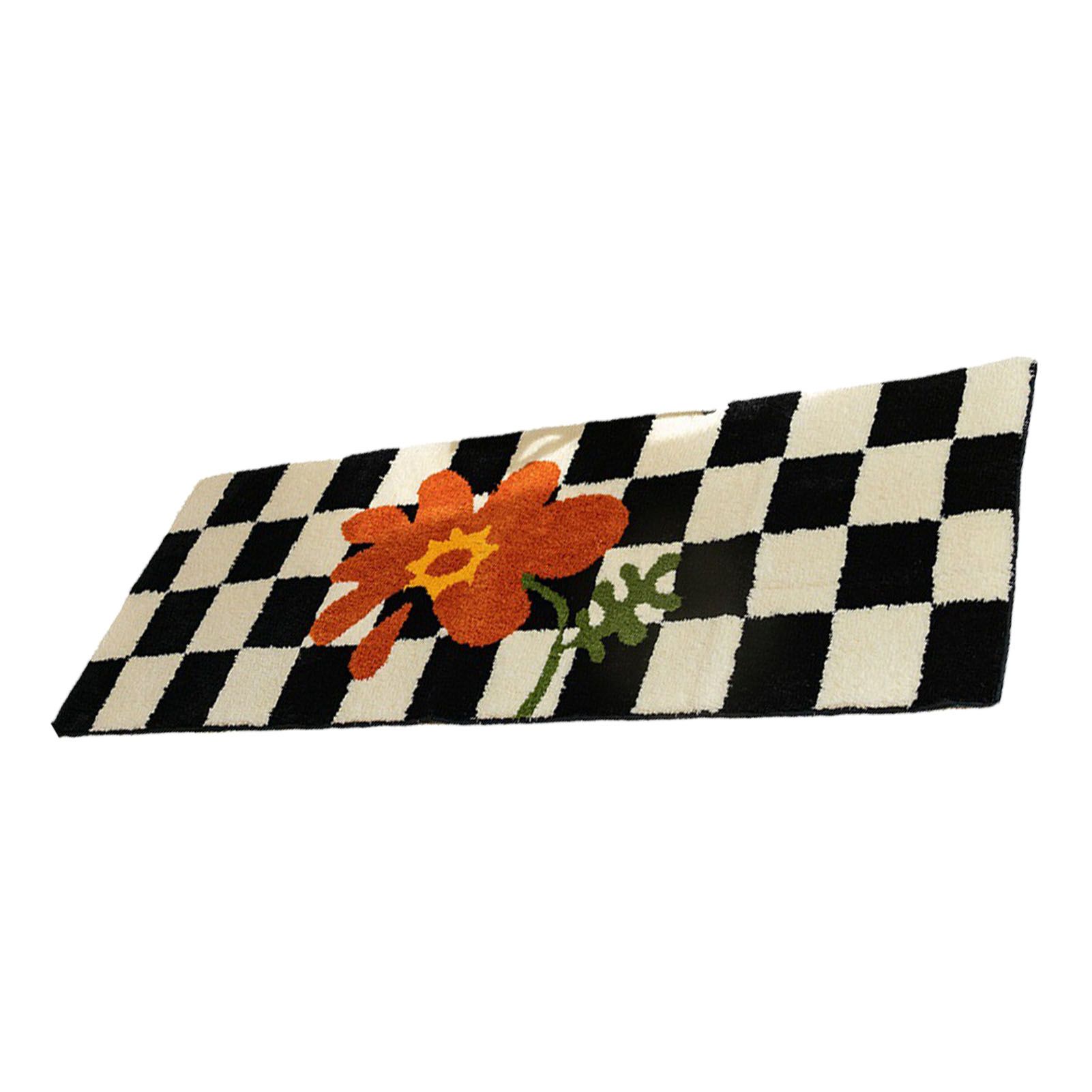 Runner Rug Black White Plaid Pattern Vintage Style Water Absorbent Stain view 3