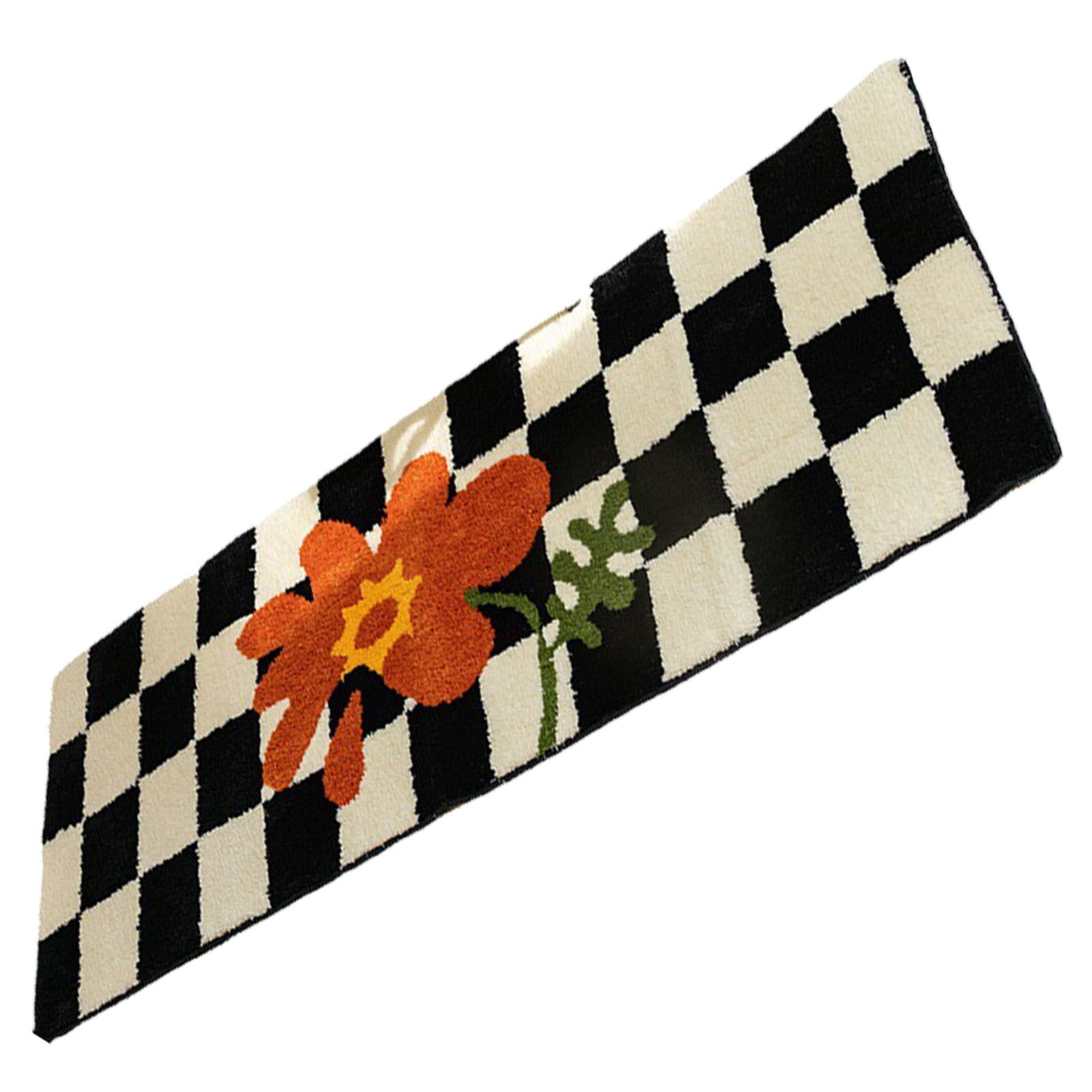 Runner Rug Black White Plaid Pattern Vintage Style Water Absorbent Stain view 4