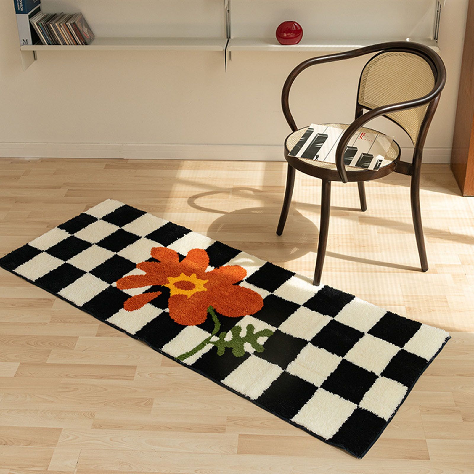 Runner Rug Black White Plaid Pattern Vintage Style Water Absorbent Stain view 5