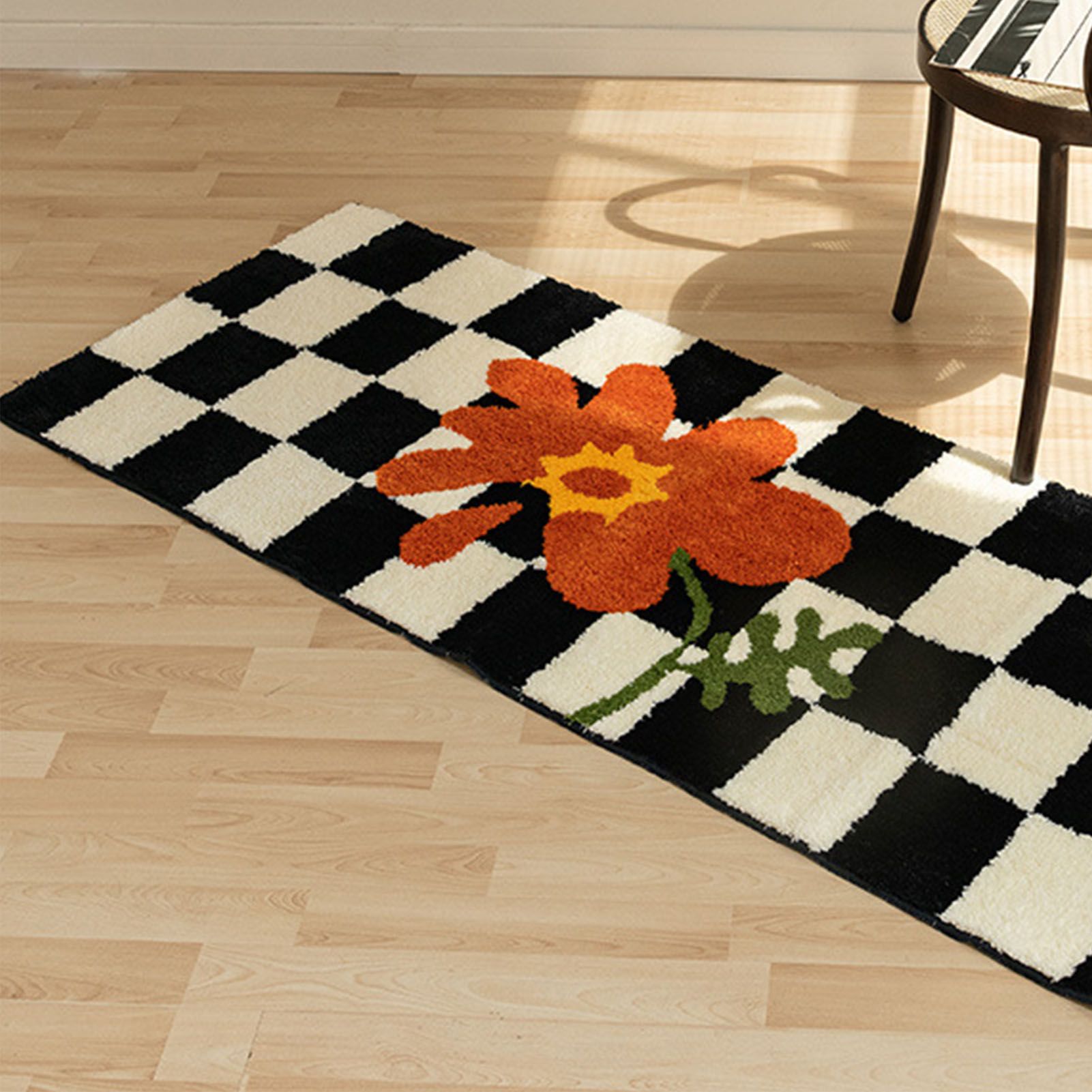 Runner Rug Black White Plaid Pattern Vintage Style Water Absorbent Stain view 6