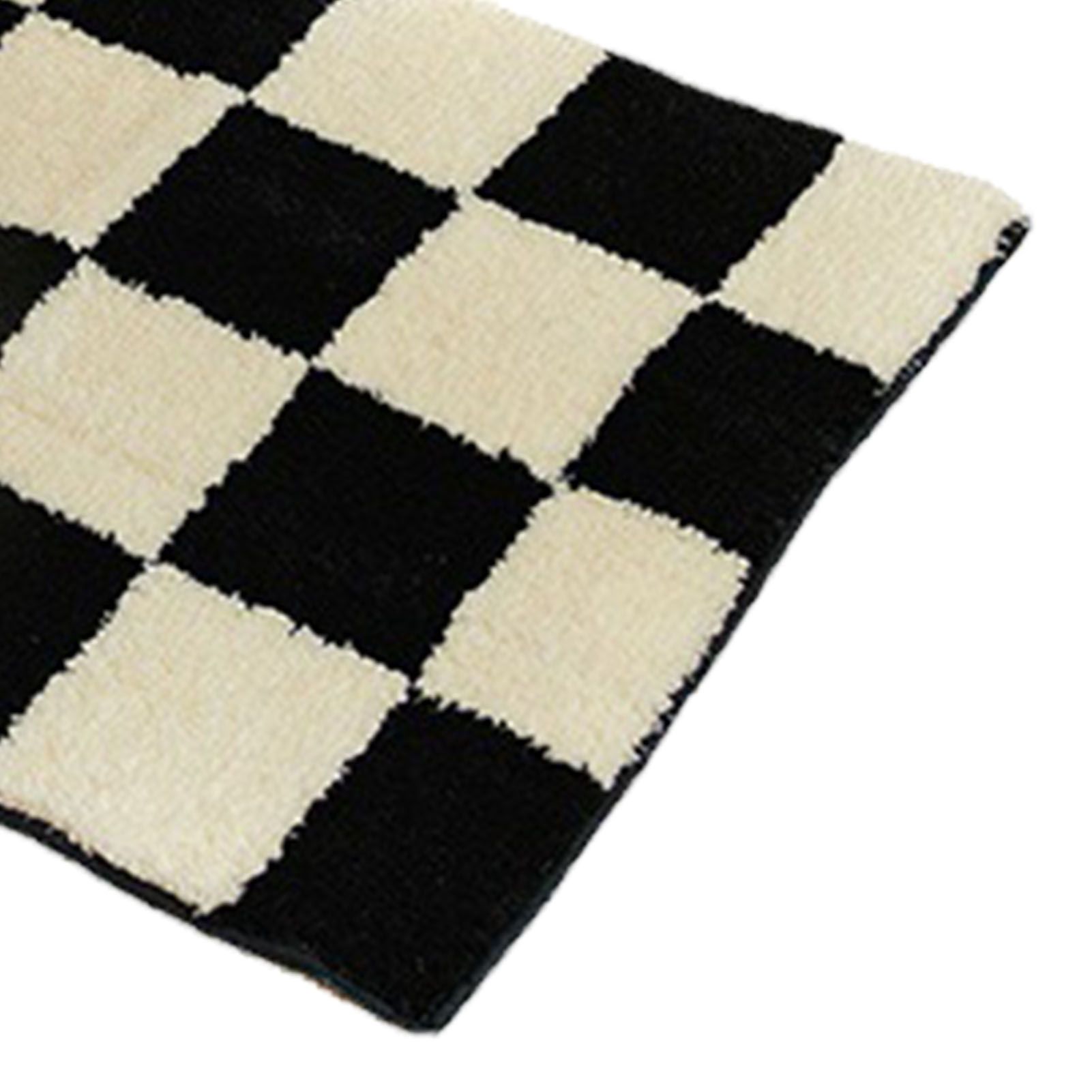 Runner Rug Black White Plaid Pattern Vintage Style Water Absorbent Stain view 7