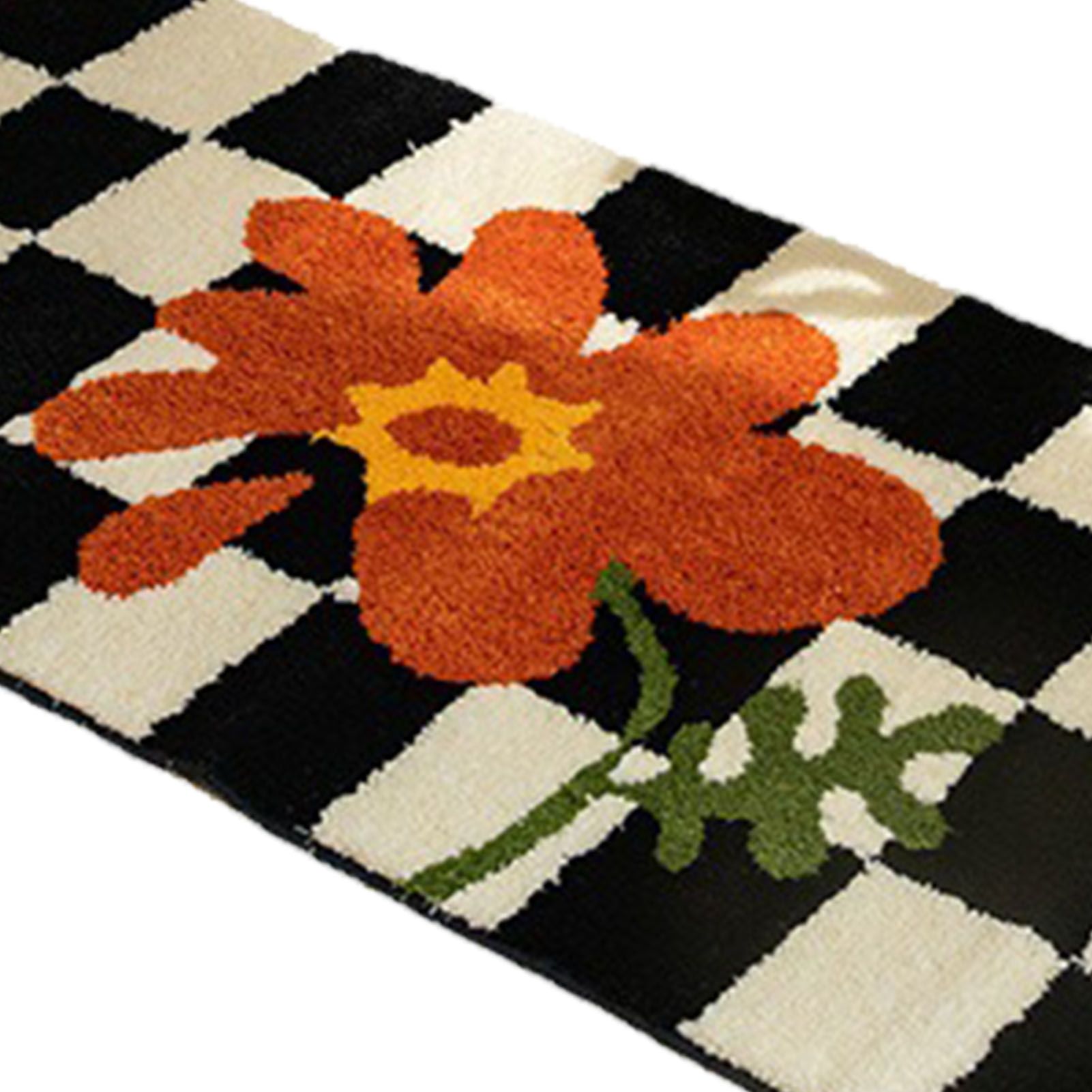 Runner Rug Black White Plaid Pattern Vintage Style Water Absorbent Stain view 8