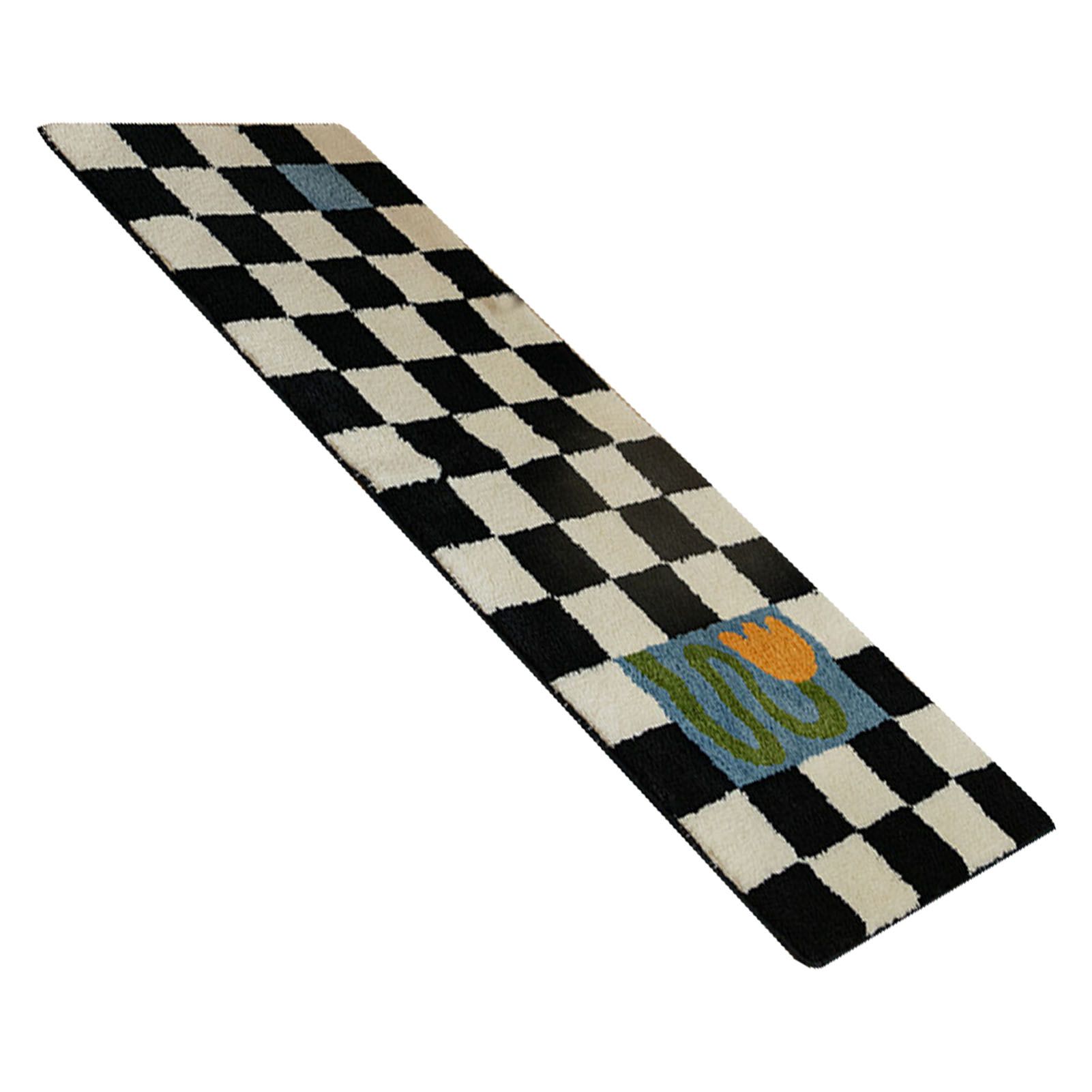 Runner Rug Black White Plaid Pattern Vintage Style Water Absorbent Stain view 2