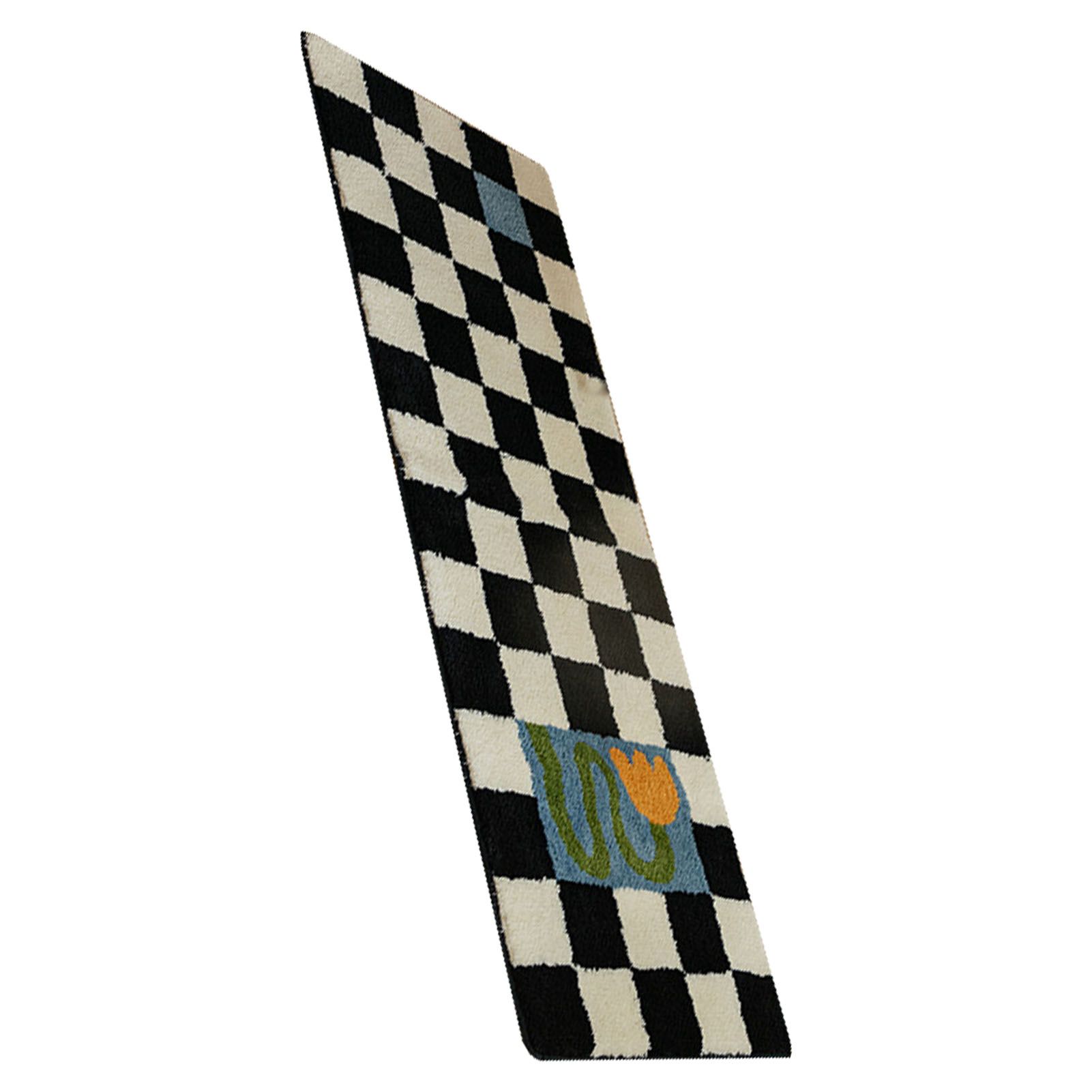 Runner Rug Black White Plaid Pattern Vintage Style Water Absorbent Stain view 3