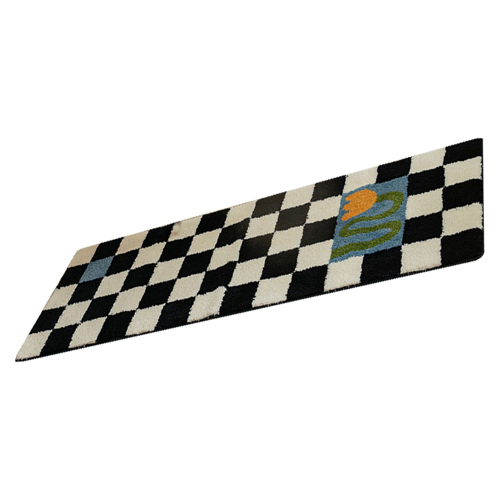 Runner Rug Black White Plaid Pattern Vintage Style Water Absorbent Stain view 4