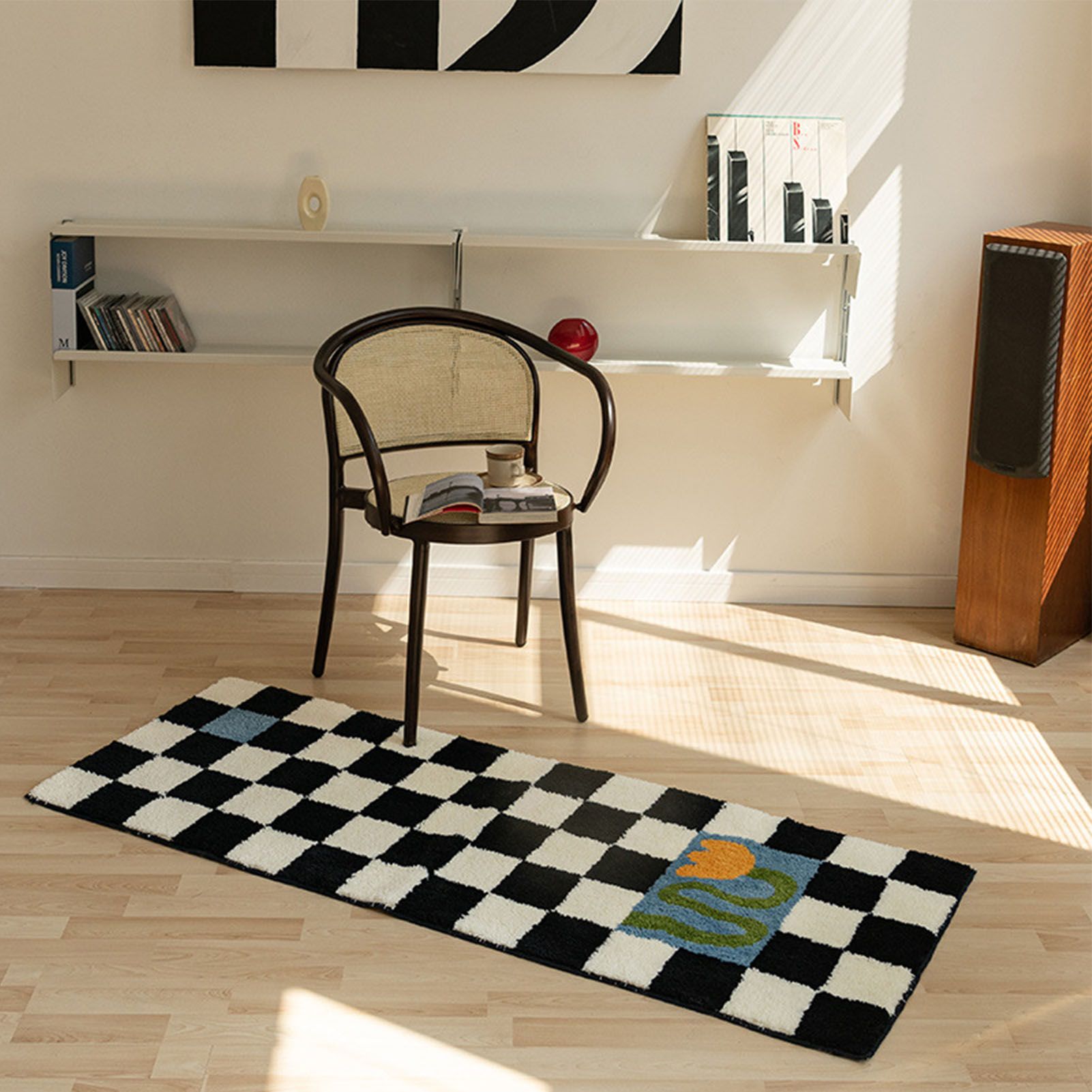 Runner Rug Black White Plaid Pattern Vintage Style Water Absorbent Stain view 5
