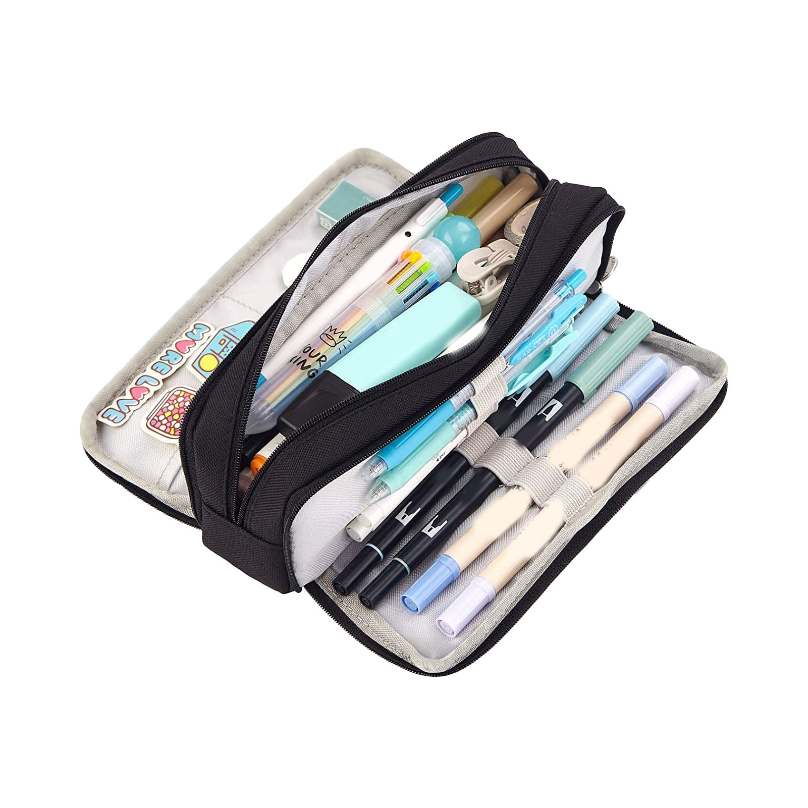 Pencil Pouch With 3 Compartments Large Capacity Double Opening Soft Canvas